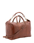 Borsa da viaggio unisex in vera pelle 100% cotone 4046-MARRONE Alessia Firenze