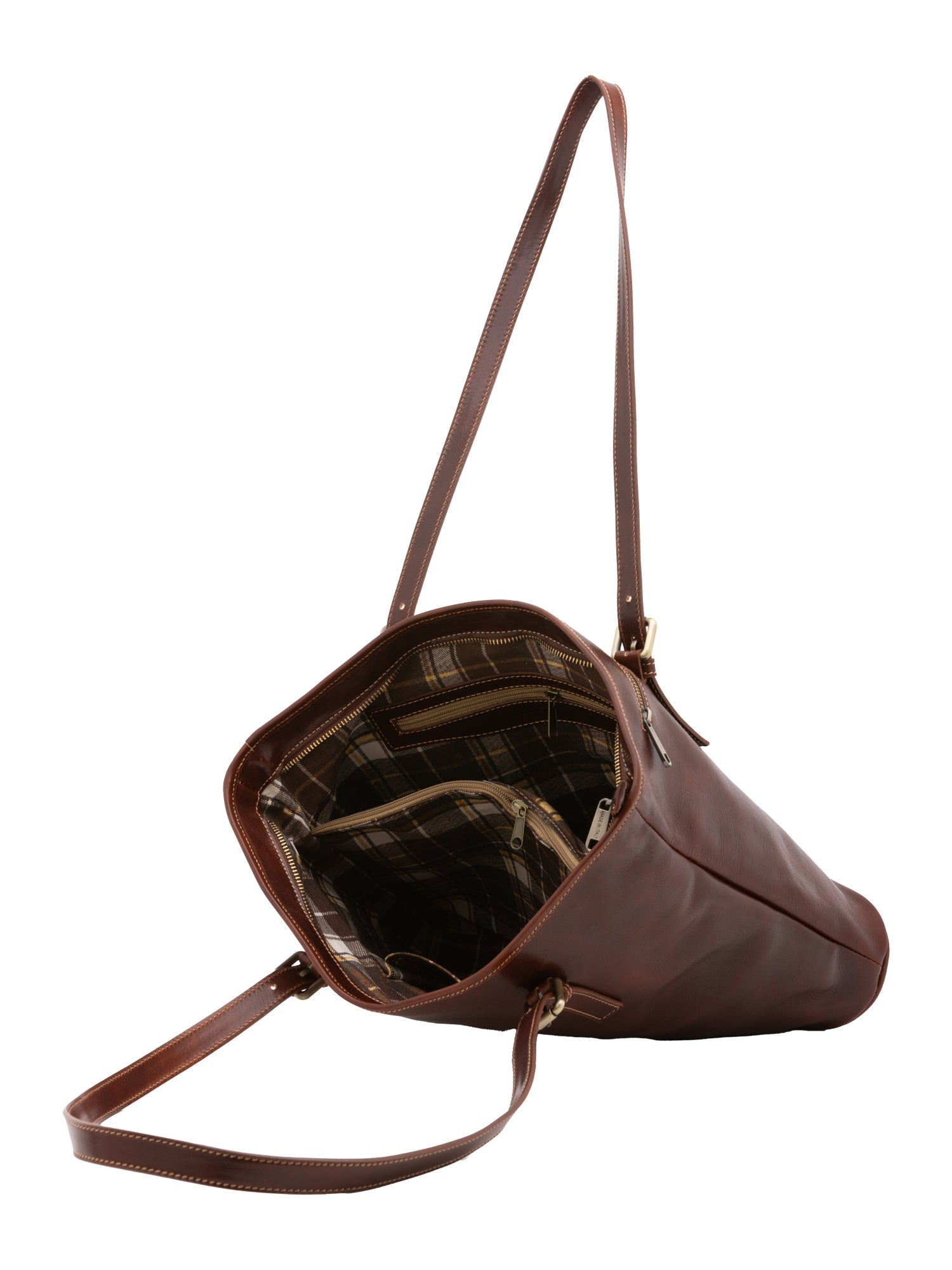 Borsa a spalla da donna 100% vera pelle 5576-Marrone I Fratelli