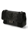 Edvige Borsa a spalla da donna Pelle Croco Stampata 80045-NERO Chiara Ferretti
