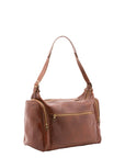 Borsa da viaggio unisex in vera pelle 100% cotone 4037-MARRONE Alessia Firenze