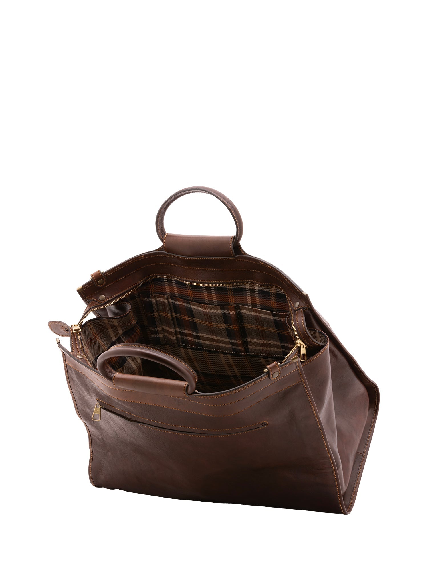 Borsa da viaggio unisex in vera pelle 100% cotone 4563-TESTA DI MORO Alessia Firenze