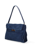 Borsa a Mano in Vera Pelle Blu Jeans