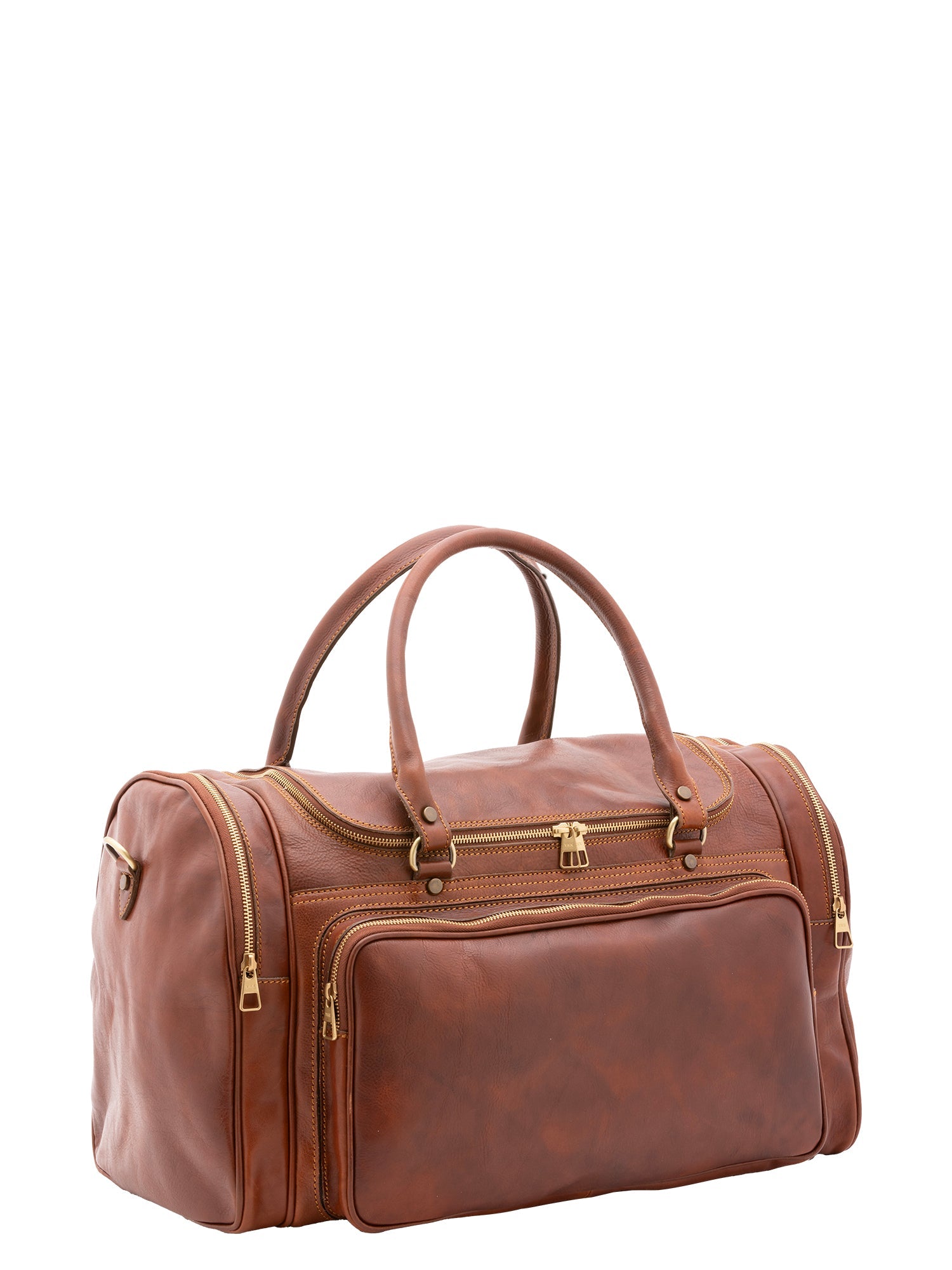 Borsa da viaggio unisex in vera pelle 100% cotone 4045-MARRONE Alessia Firenze