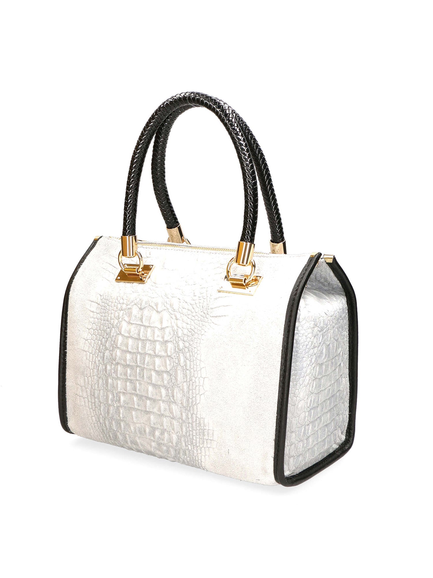 Edna Borsa a bauletto da donna Pelle e camoscio stampato croco 80044-018 GRIGIO MEDIO Chiara Ferretti