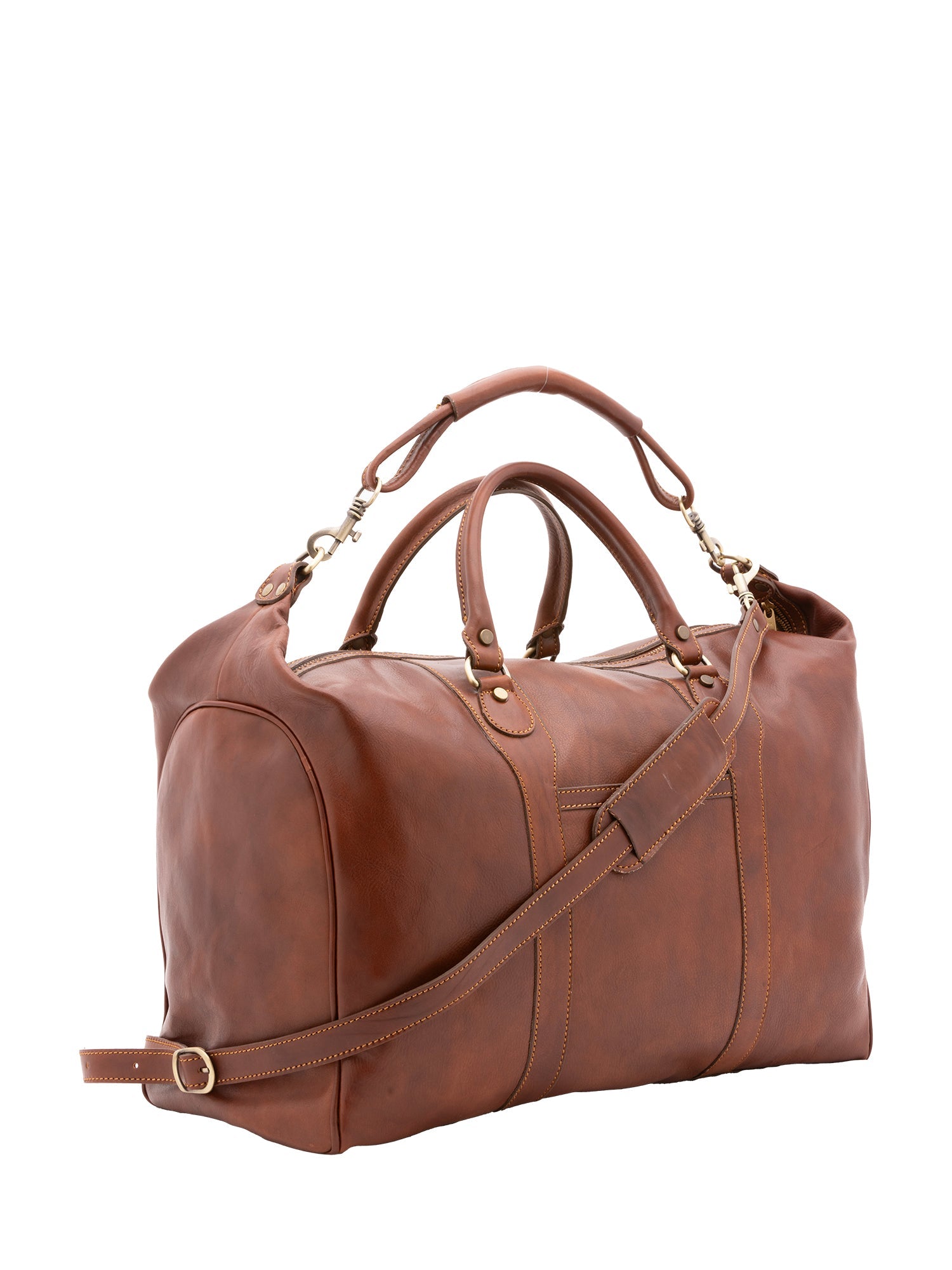 Borsa da viaggio unisex in vera pelle 100% cotone 4046-MARRONE Alessia Firenze