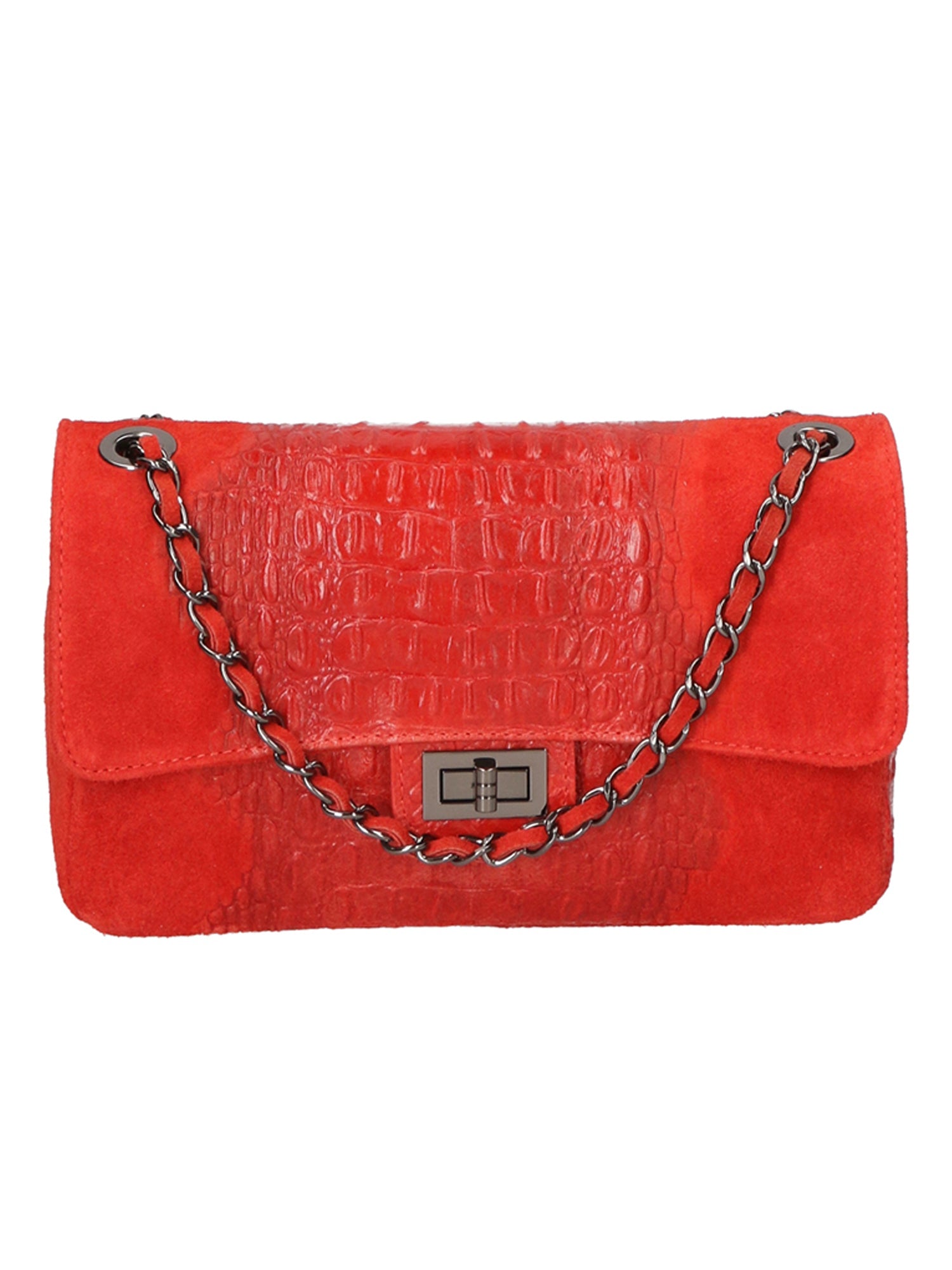 Edvige Borsa a spalla da donna Pelle Croco Stampata 80045-ROSSO RED Chiara Ferretti