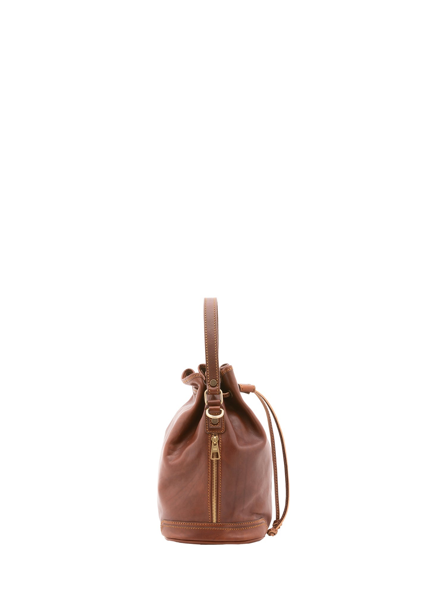 Borsa a secchiello unisex in vera pelle 100% cotone 4535-MARRONE Alessia Firenze