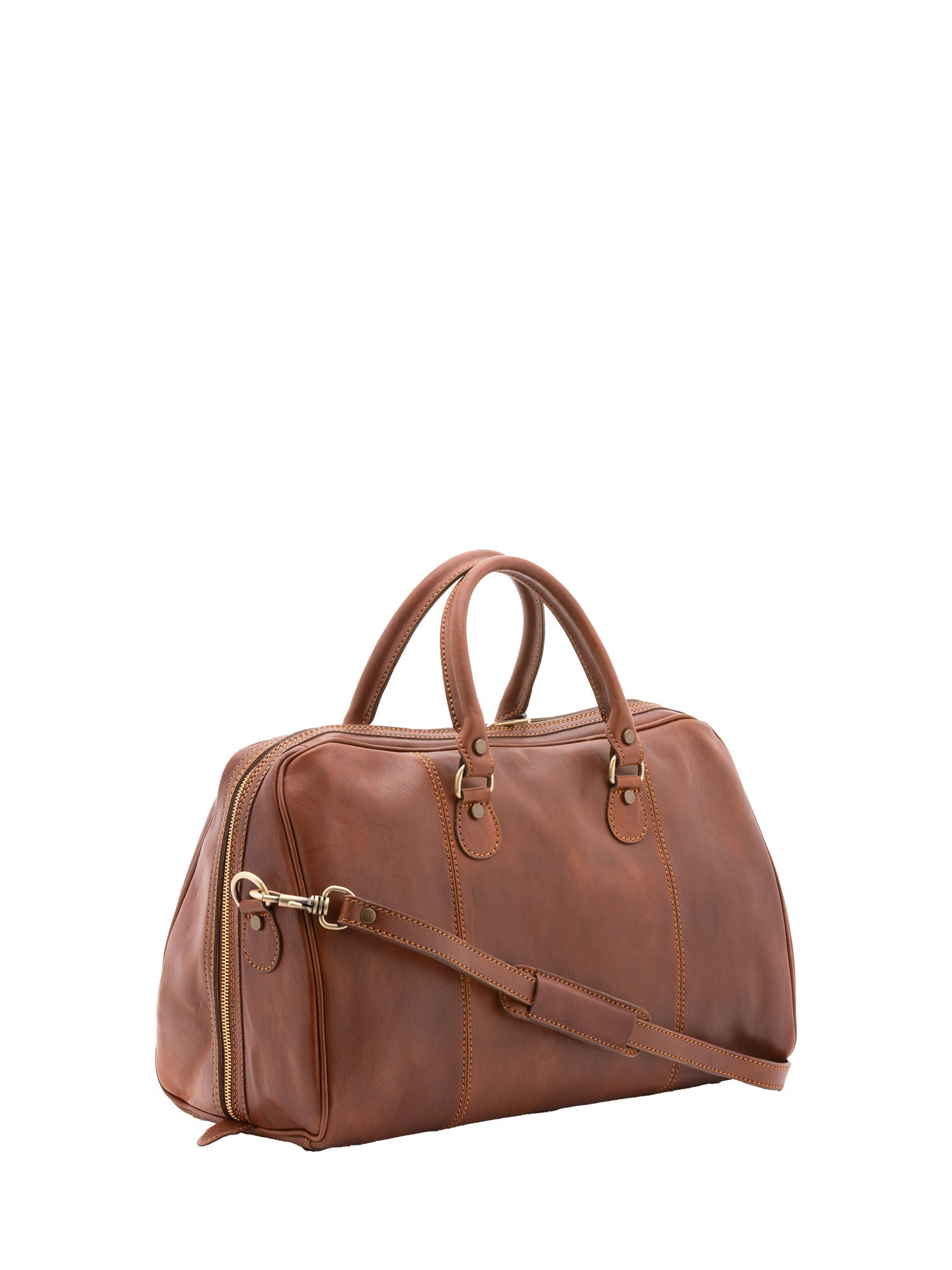 Borsa da viaggio unisex in vera pelle 100% cotone 4040-MARRONE Alessia Firenze