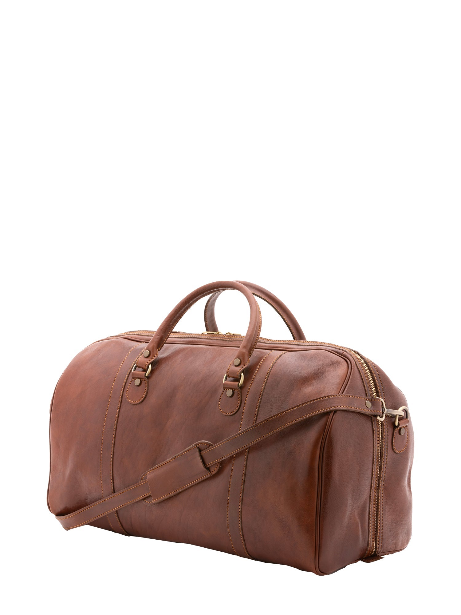 Borsa da viaggio unisex vera pelle 100% cotone 4038-MARRONE Alessia Firenze