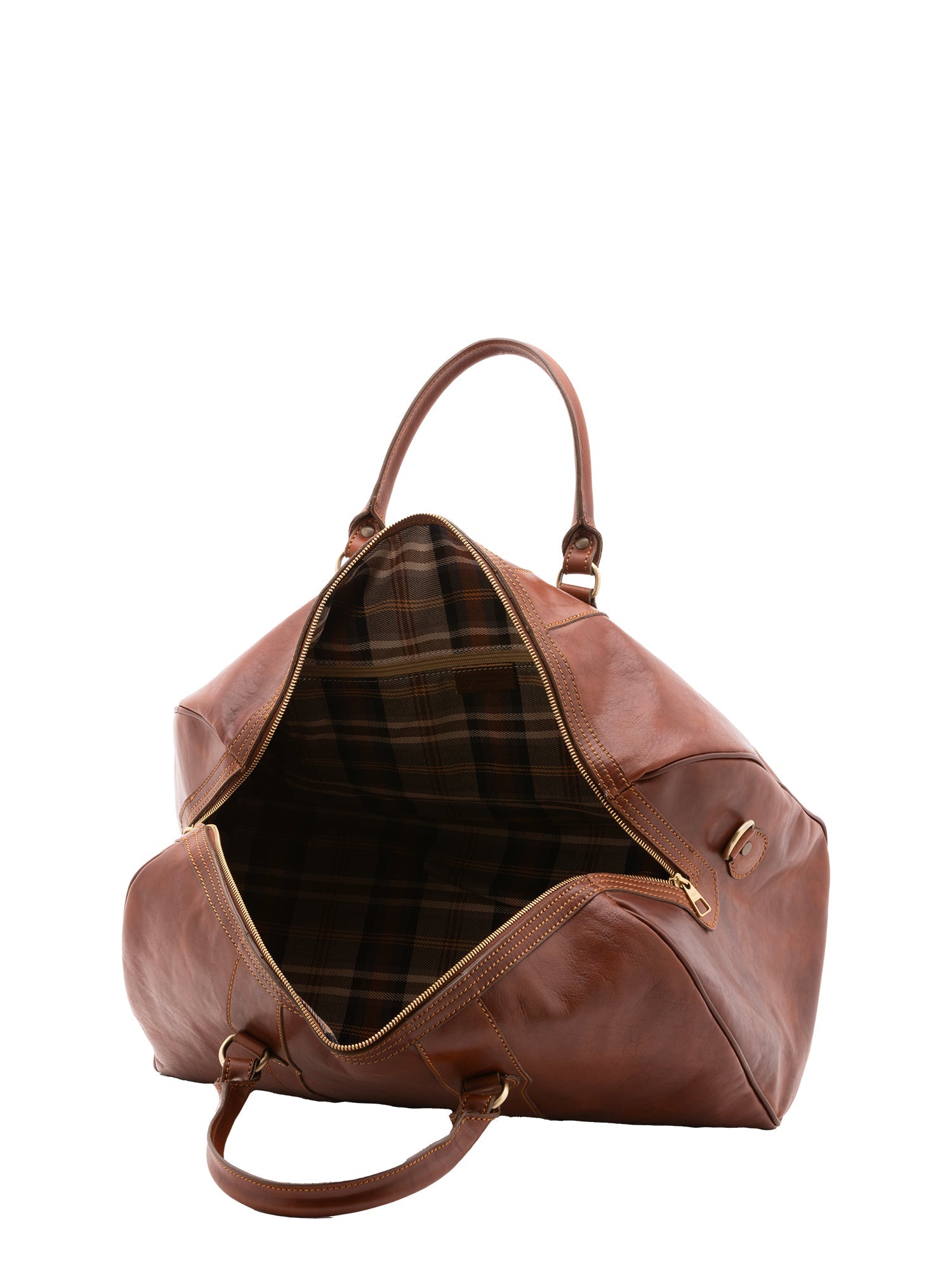 Borsa da viaggio unisex in vera pelle 100% cotone 4039-MARRONE Alessia Firenze