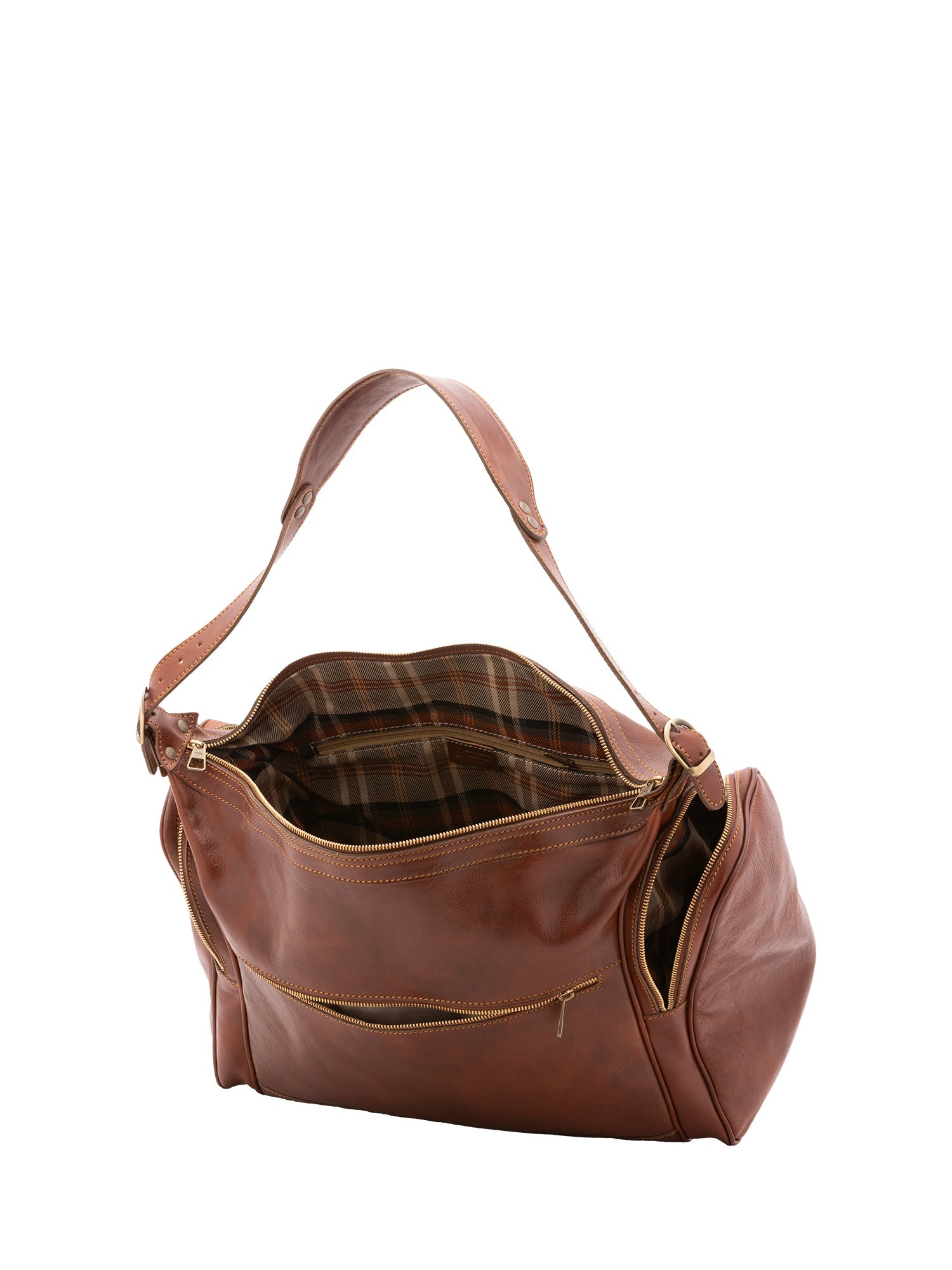 Borsa da viaggio unisex in vera pelle 100% cotone 4037-MARRONE Alessia Firenze