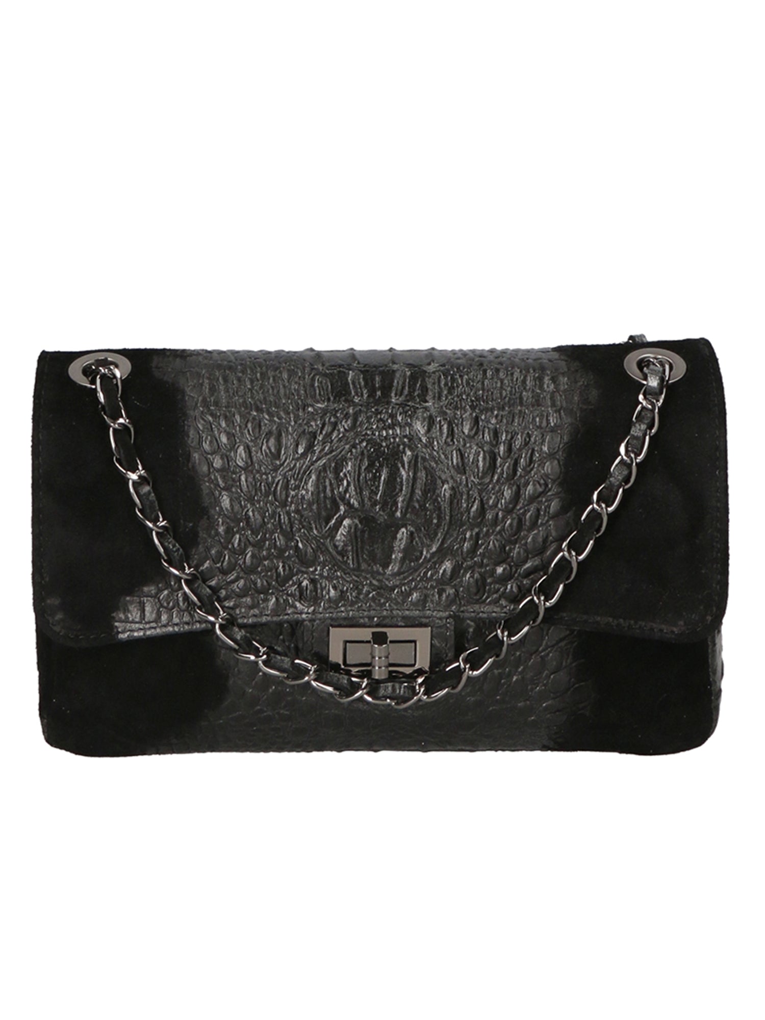 Edvige Borsa a spalla da donna Pelle Croco Stampata 80045-NERO Chiara Ferretti