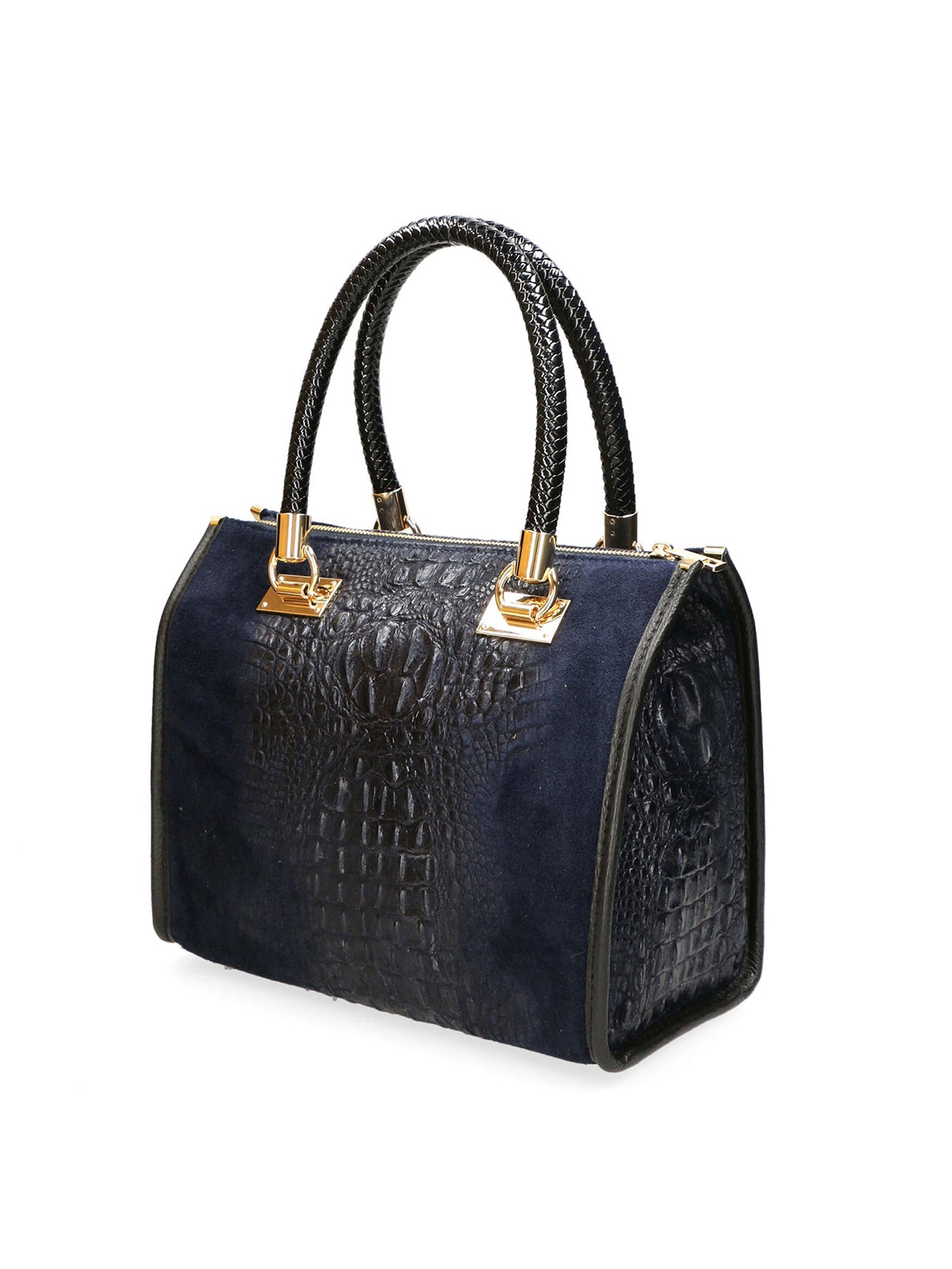Edna Borsa a bauletto da donna Pelle e camoscio stampato croco 80044-012 BLU JEANS Chiara Ferretti