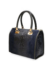 Edna Borsa a bauletto da donna Pelle e camoscio stampato croco 80044-012 BLU JEANS Chiara Ferretti