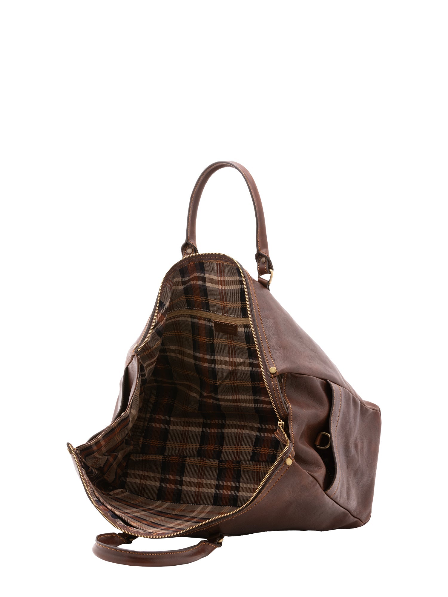 Borsa da viaggio unisex vera pelle 100% cotone 4546-TESTA DI MORO Alessia Firenze