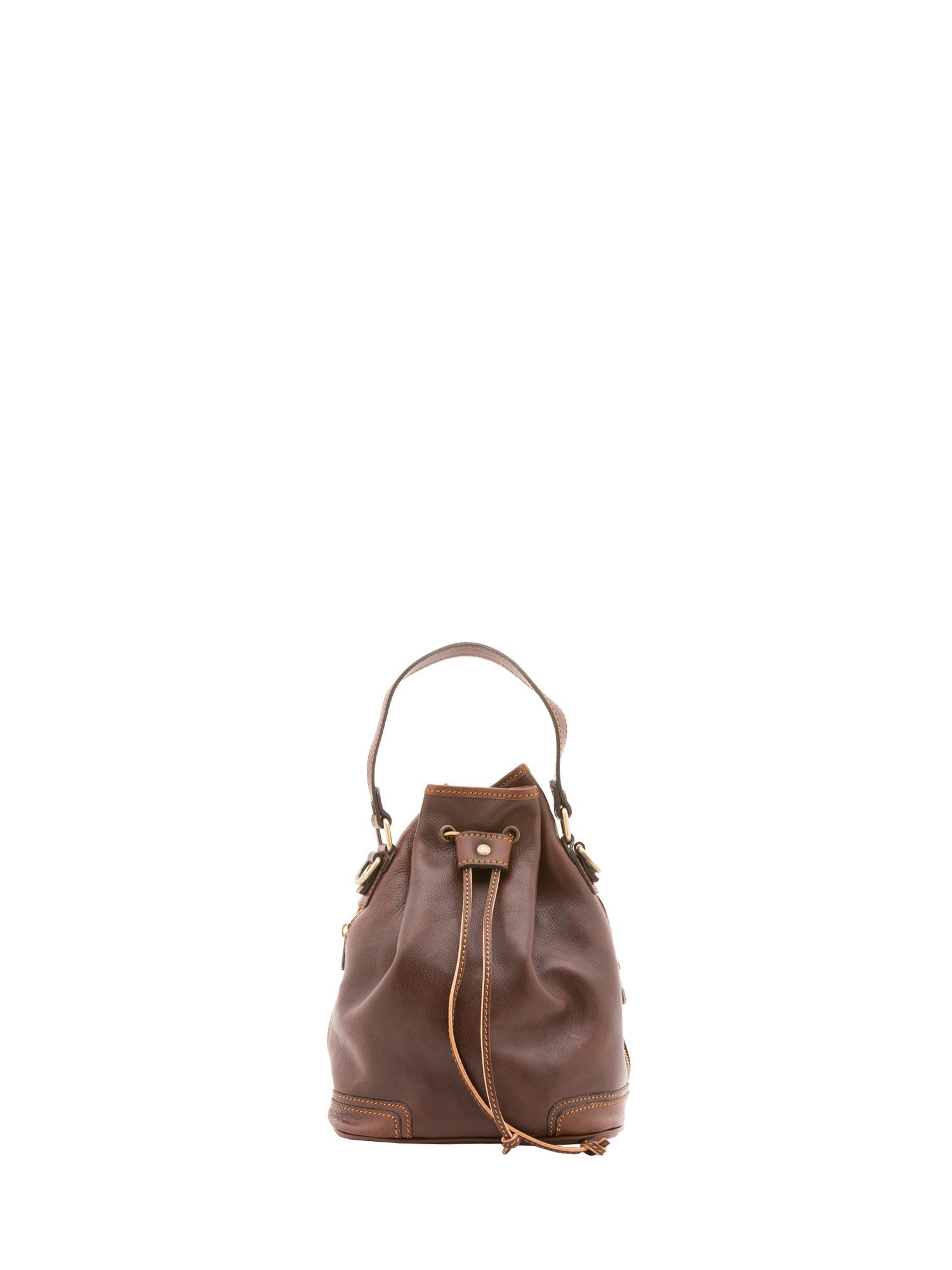 Borsa a secchiello unisex in vera pelle 100% cotone 4535-TESTA DI MORO Alessia Firenze