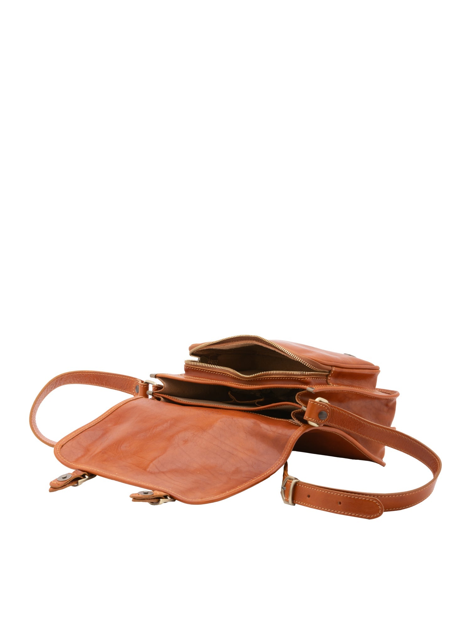Borsa a tracolla da donna 100% vera pelle 5529-Cognac I Fratelli