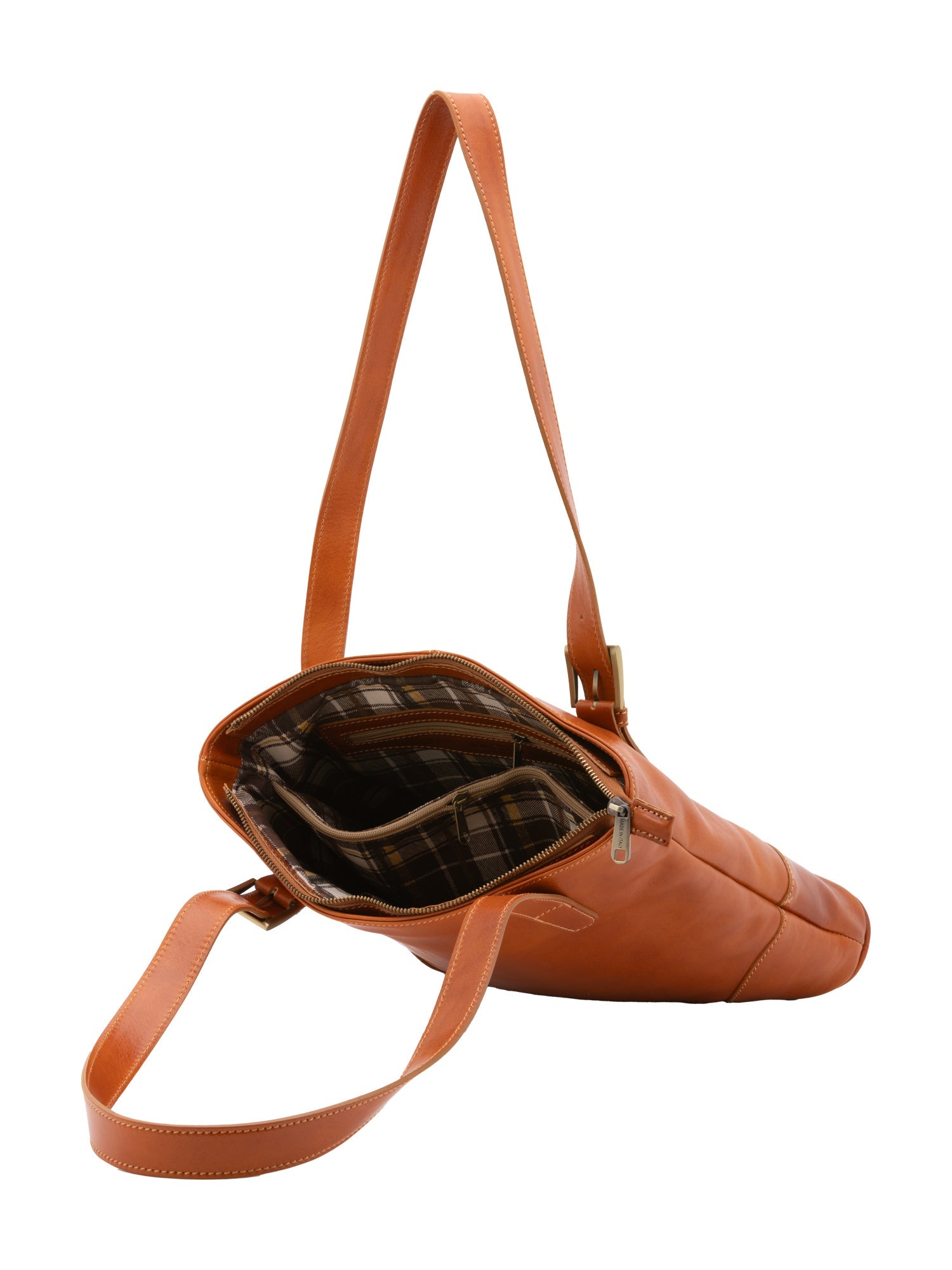Borsa a spalla da donna 100% pelle 5536-Cognac I Fratelli