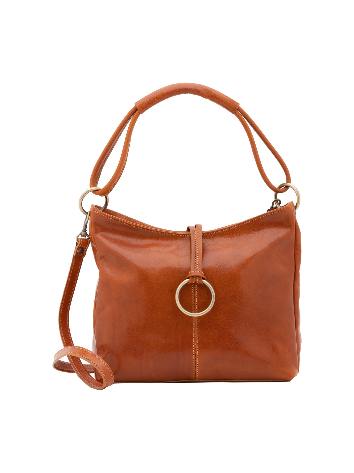 Borsa a spalla da donna 100% pelle 5541-Cognac I Fratelli