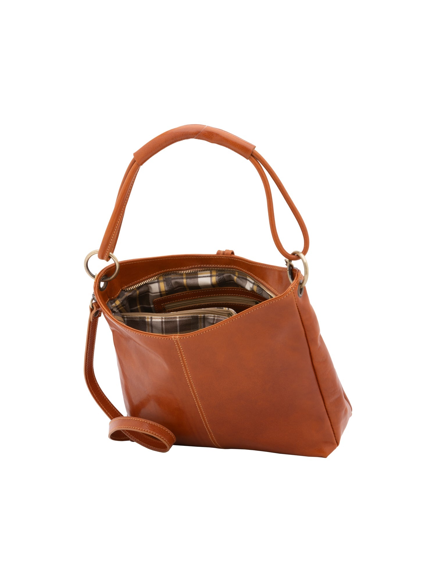 Borsa a spalla da donna 100% pelle 5541-Cognac I Fratelli