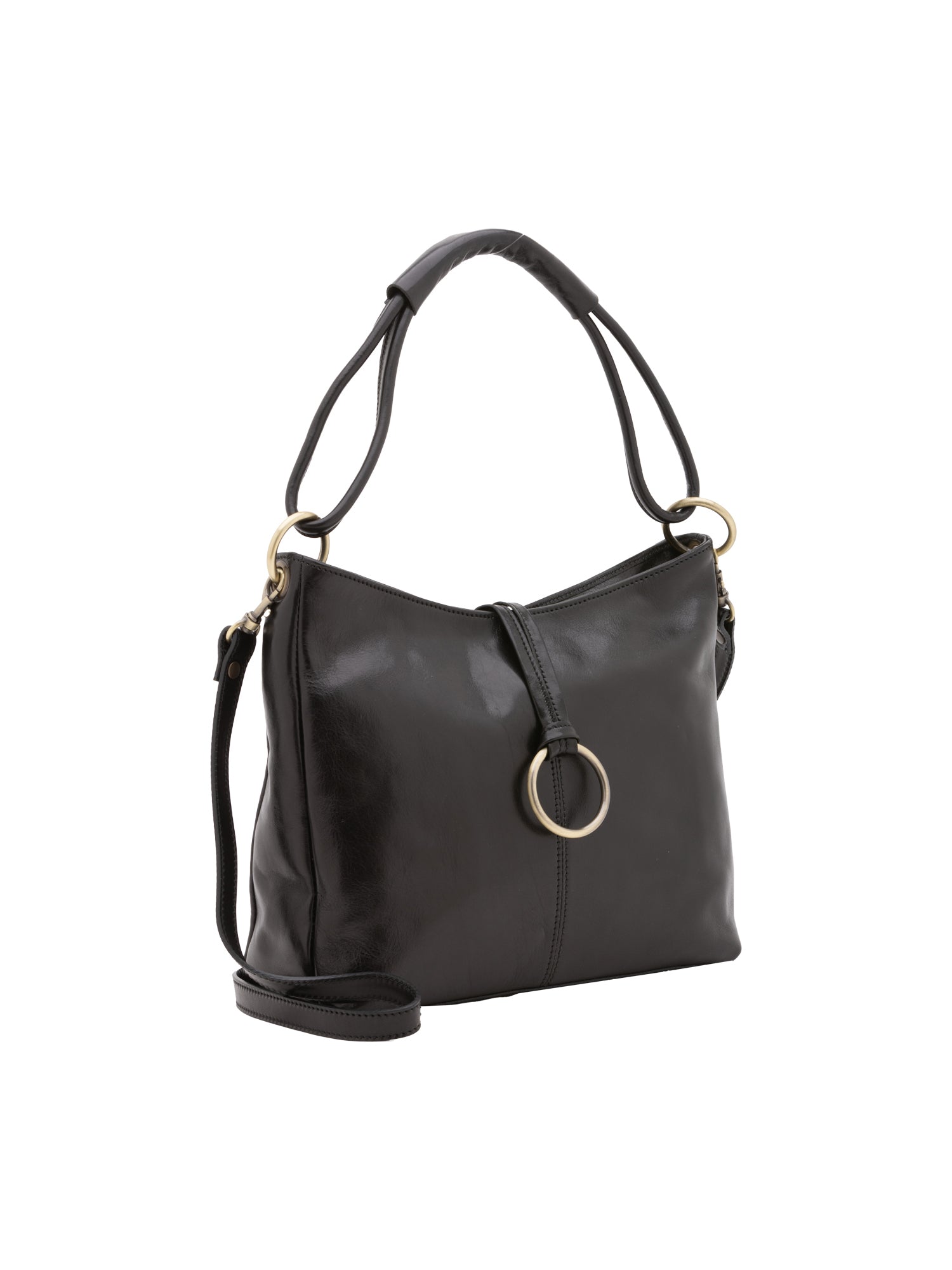 Borsa a spalla da donna 100% pelle 5541-Nero I Fratelli
