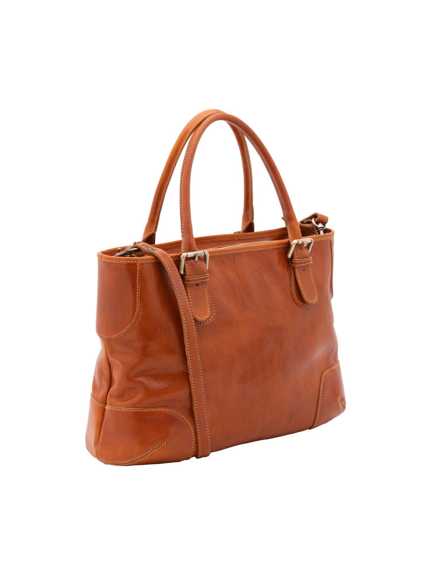 Borsa a tracolla da donna 100% pelle 5566-Cognac I Fratelli