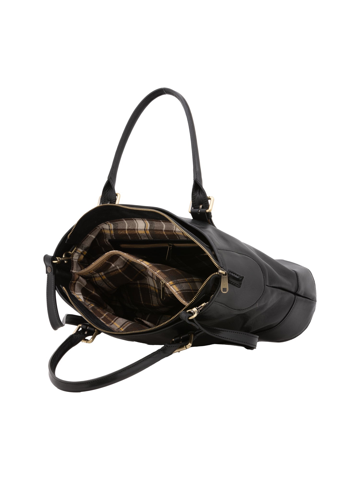 Borsa a tracolla da donna 100% pelle 5566-Nero I Fratelli