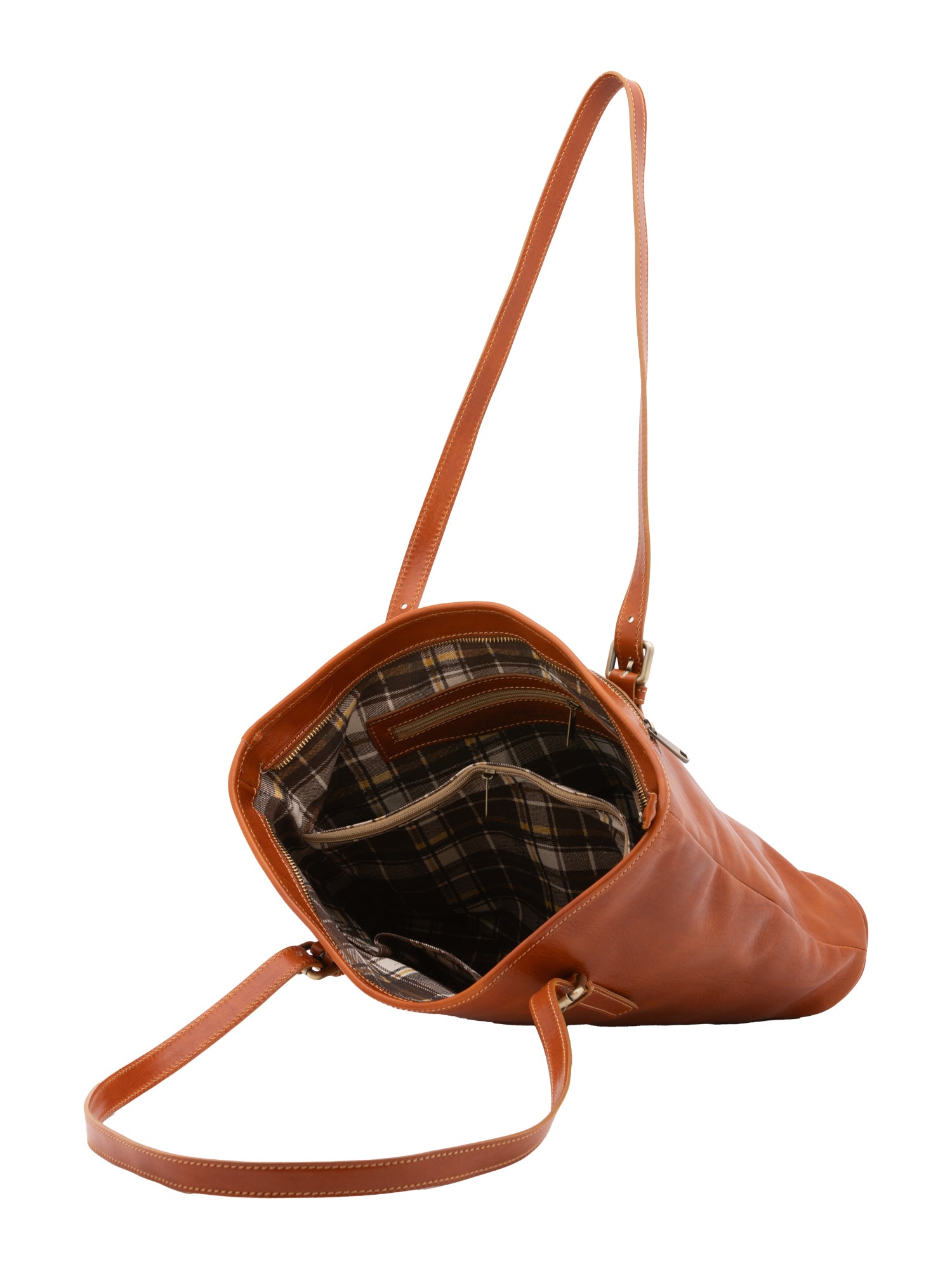 Borsa a spalla da donna 100% vera pelle 5576-Cognac I Fratelli
