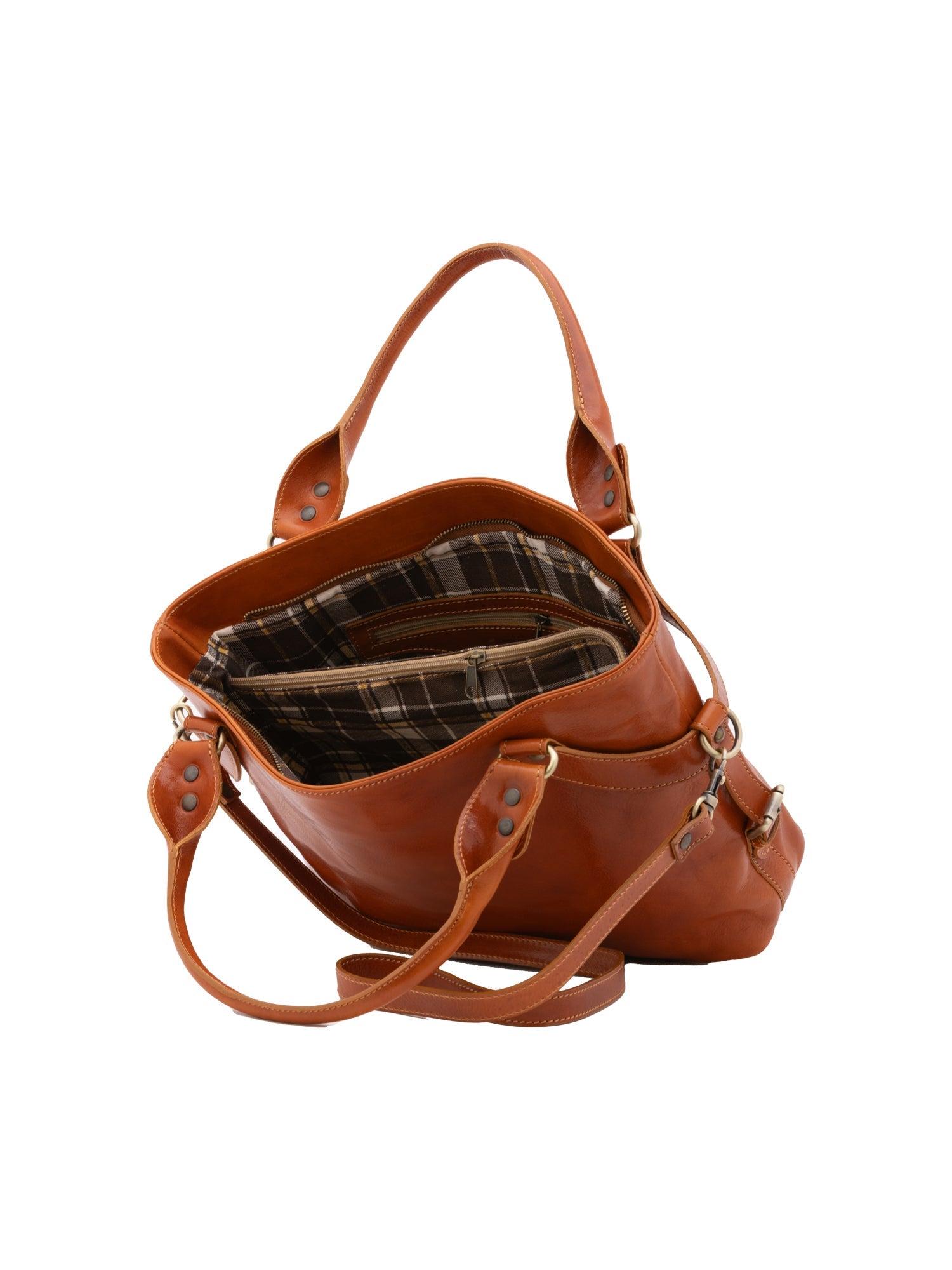 Borsa a mano da donna 100% pelle 5579-Cognac I Fratelli