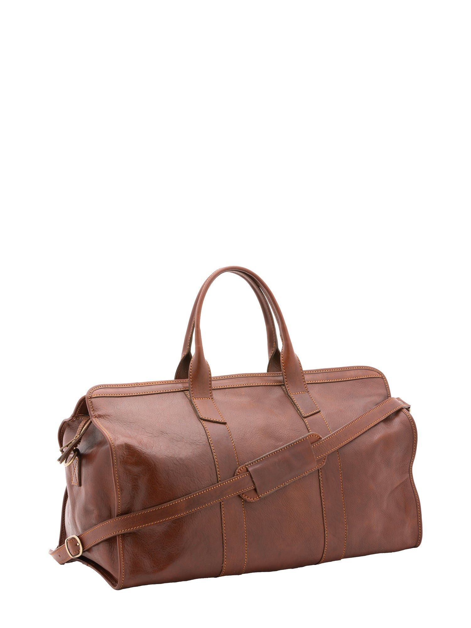 Borsa da viaggio unisex in vera pelle 100% cotone 4091-MARRONE Alessia Firenze