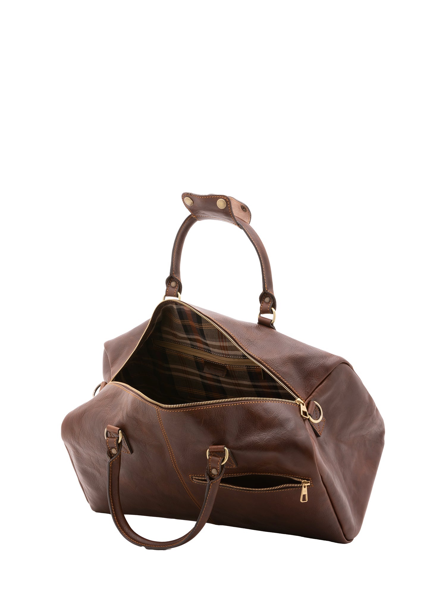 Borsa da viaggio unisex in vera pelle 100% cotone 4311-TESTA DI MORO Alessia Firenze