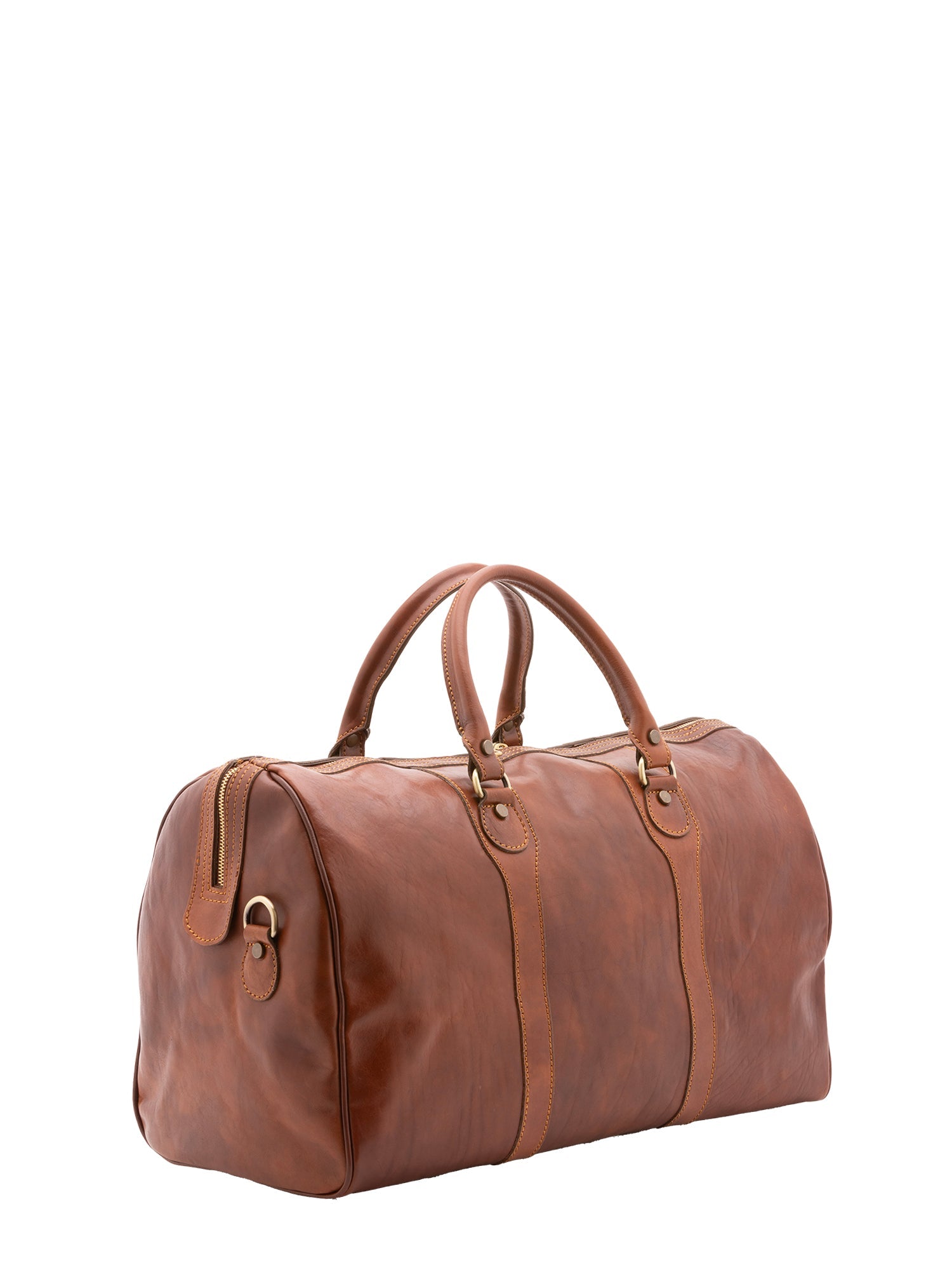Borsa da viaggio unisex in vera pelle 100% cotone 4039-MARRONE Alessia Firenze
