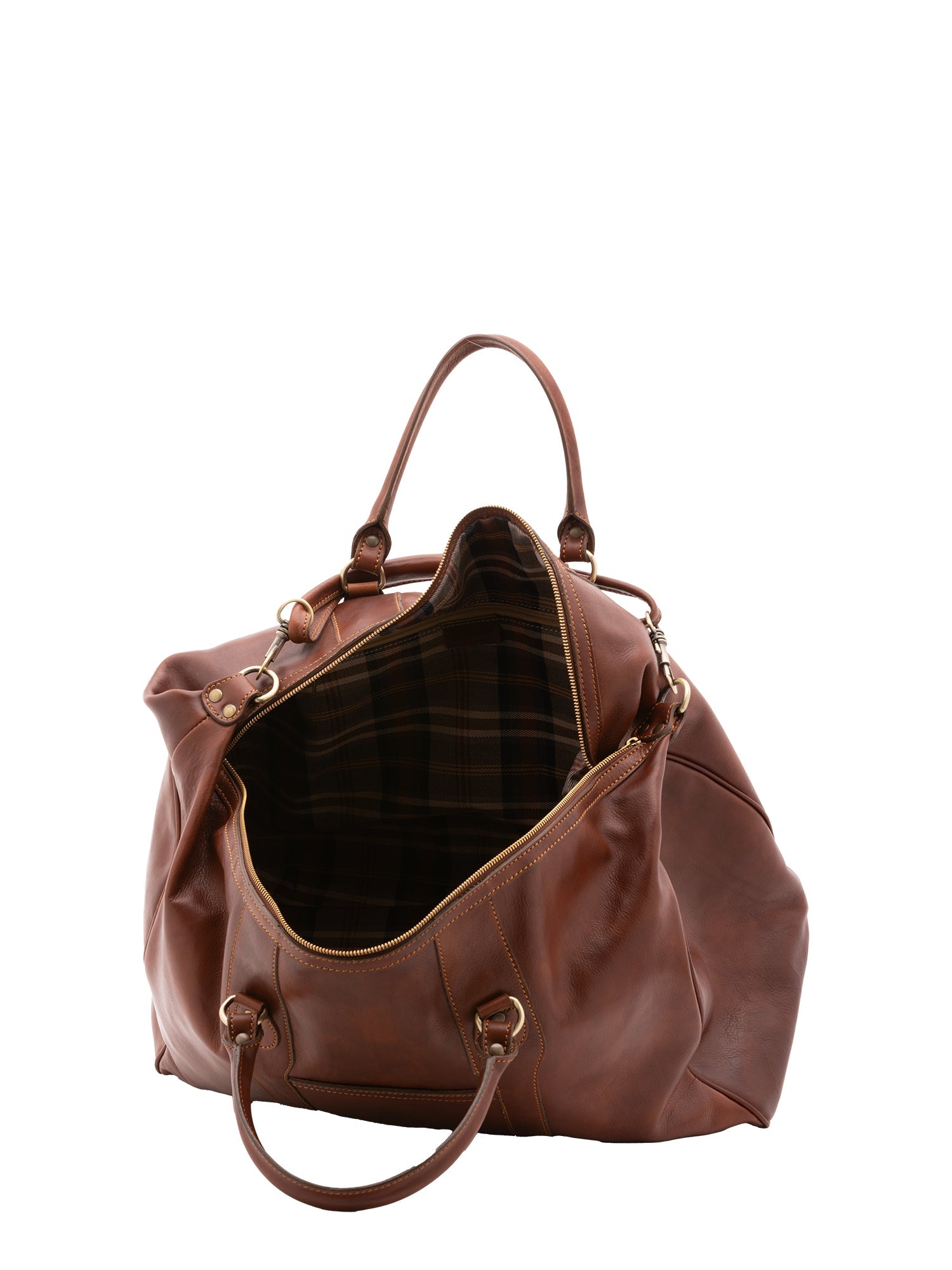 Borsa da viaggio unisex in vera pelle 100% cotone 4046-MARRONE Alessia Firenze