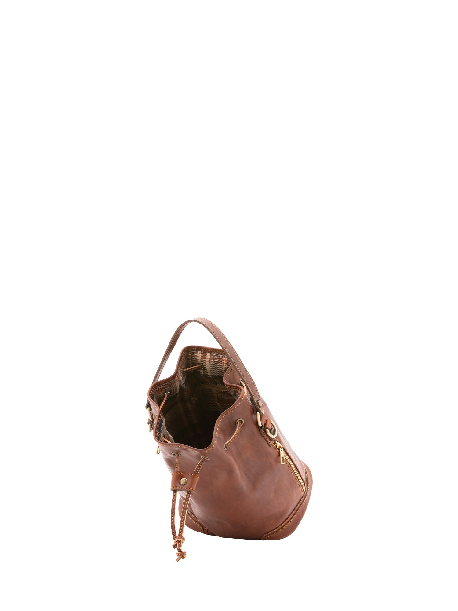 Borsa a secchiello unisex in vera pelle 100% cotone 4535-MARRONE Alessia Firenze