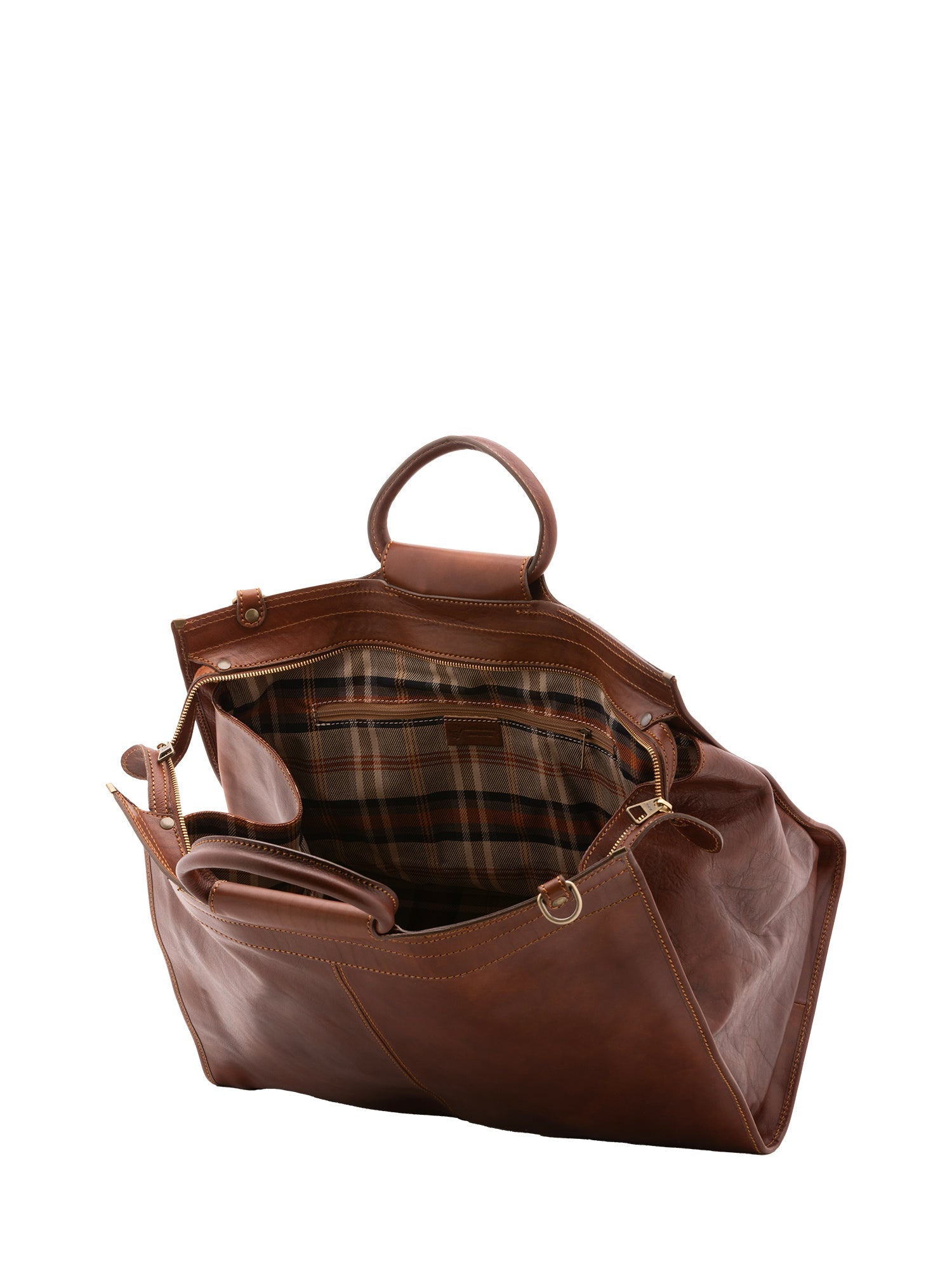 Borsa da viaggio unisex in vera pelle 100% cotone 4563-MARRONE Alessia Firenze