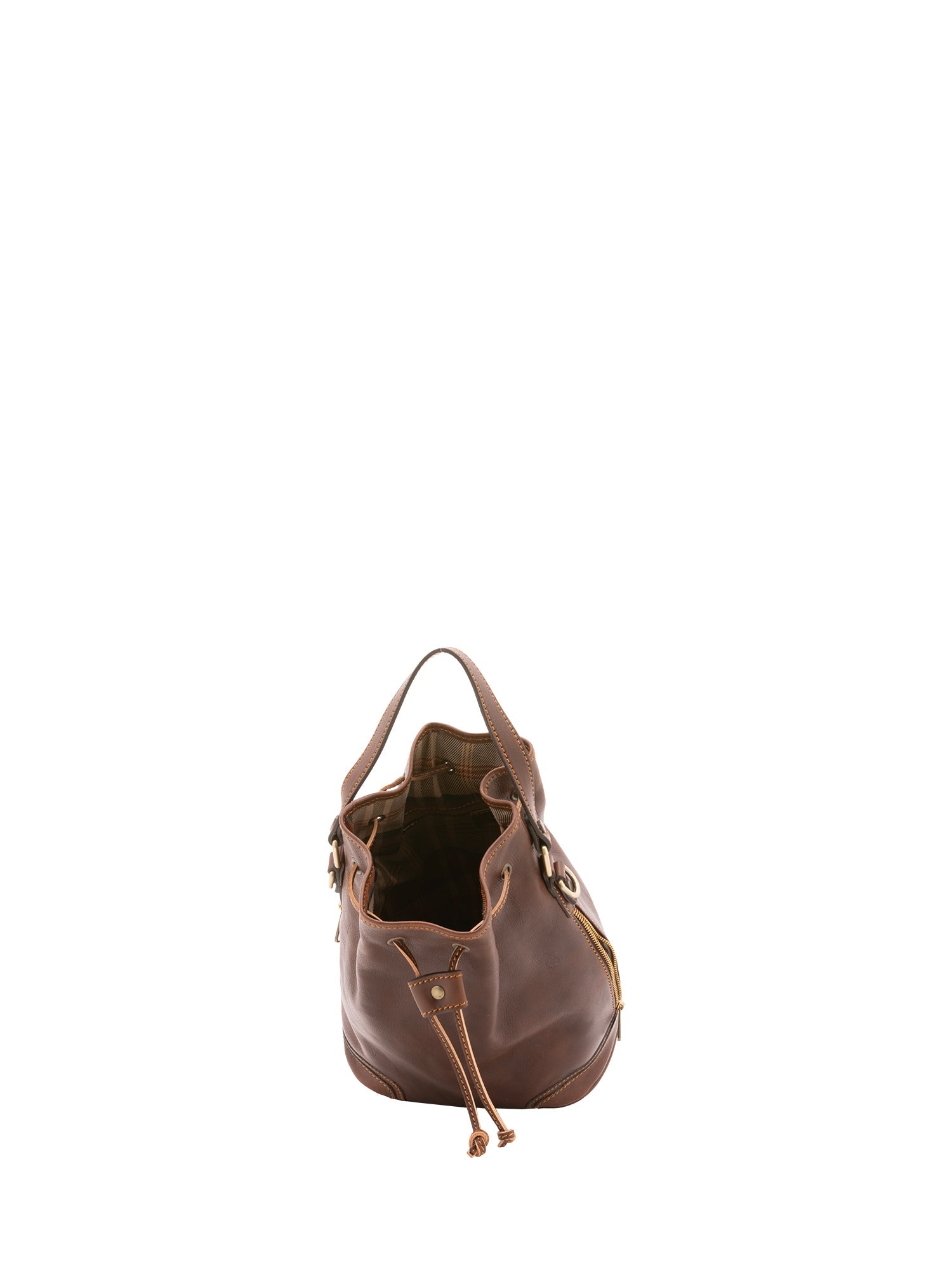 Borsa a secchiello unisex in vera pelle 100% cotone 4535-TESTA DI MORO Alessia Firenze
