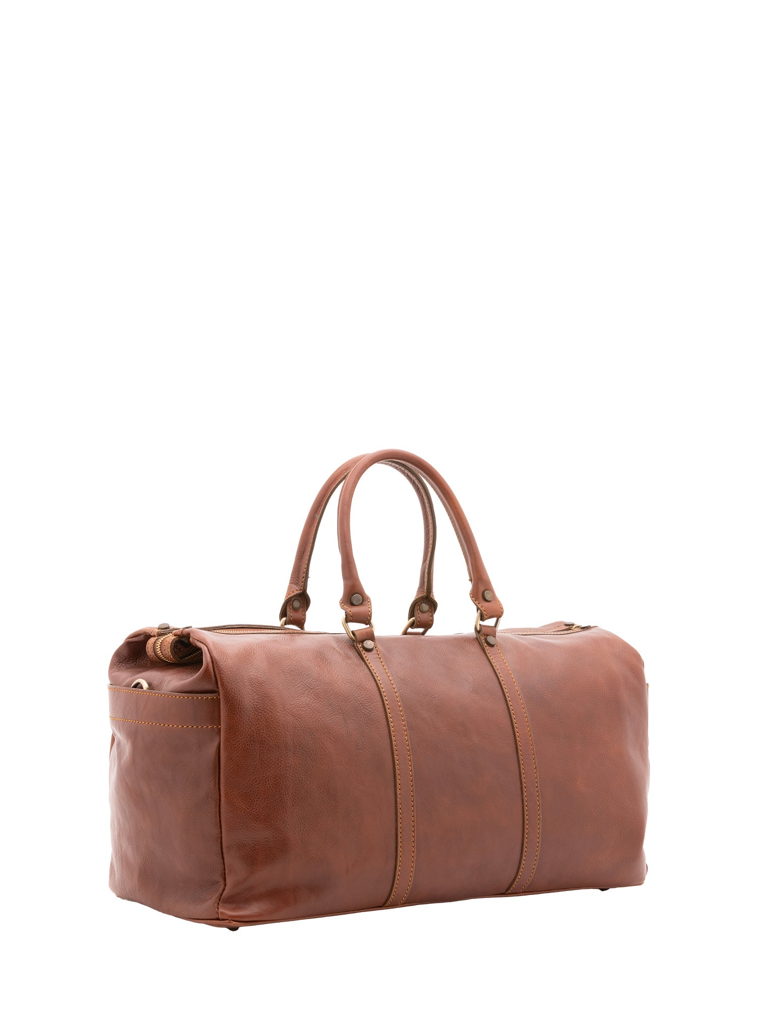 Borsa da viaggio unisex vera pelle 100% cotone 4546-MARRONE Alessia Firenze
