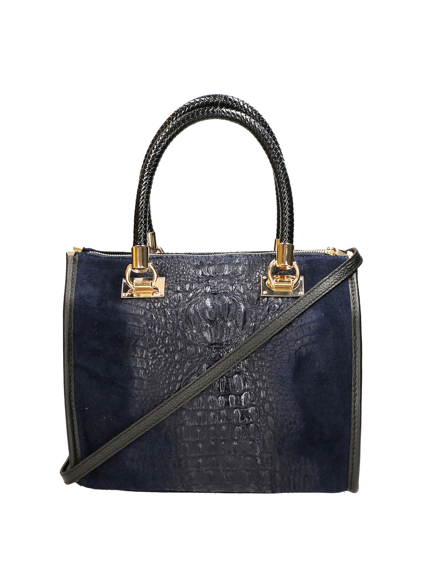 Edna Borsa a bauletto da donna Pelle e camoscio stampato croco 80044-012 BLU JEANS Chiara Ferretti