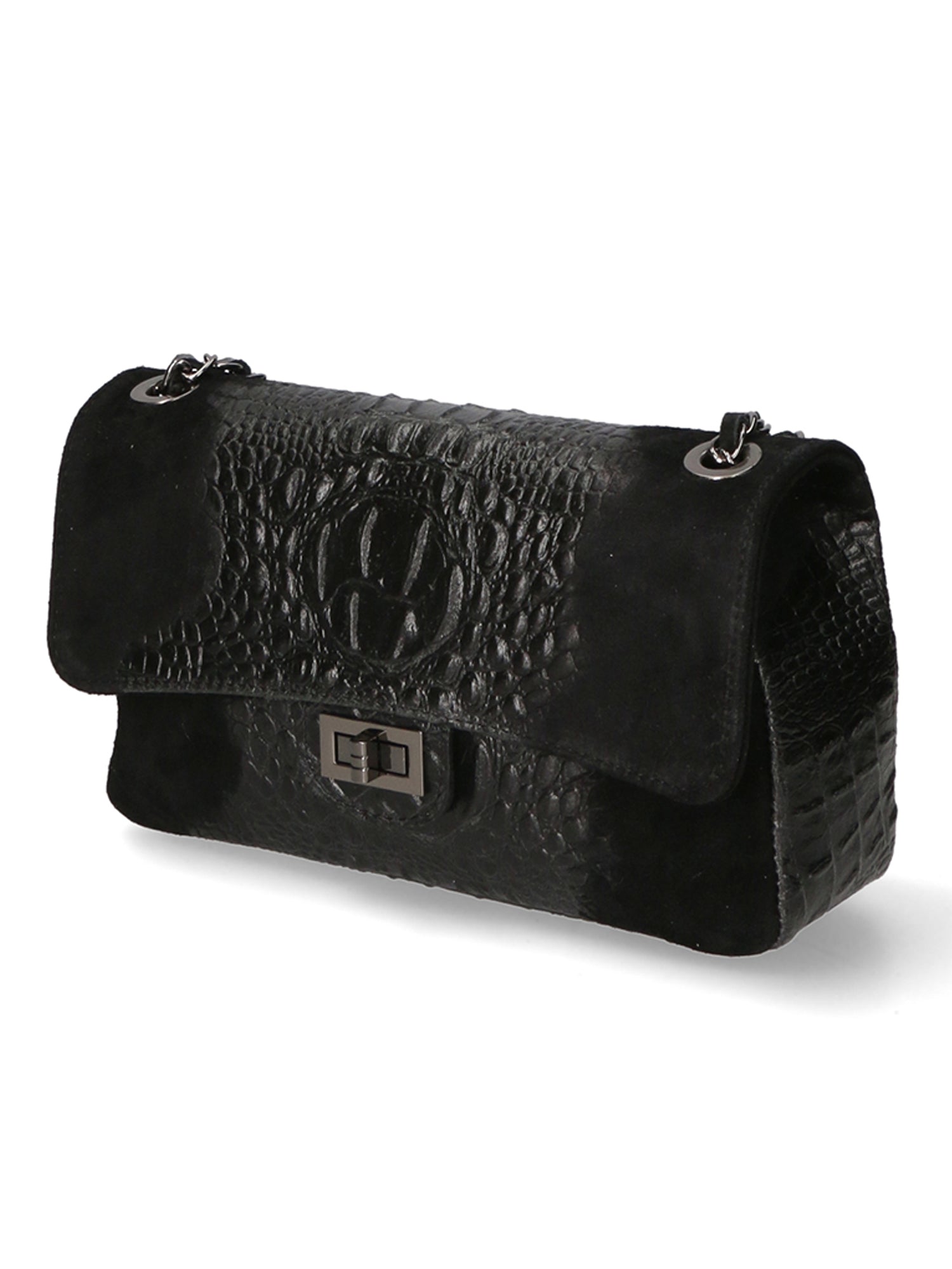 Edvige Borsa a spalla da donna Pelle Croco Stampata 80045-NERO Chiara Ferretti