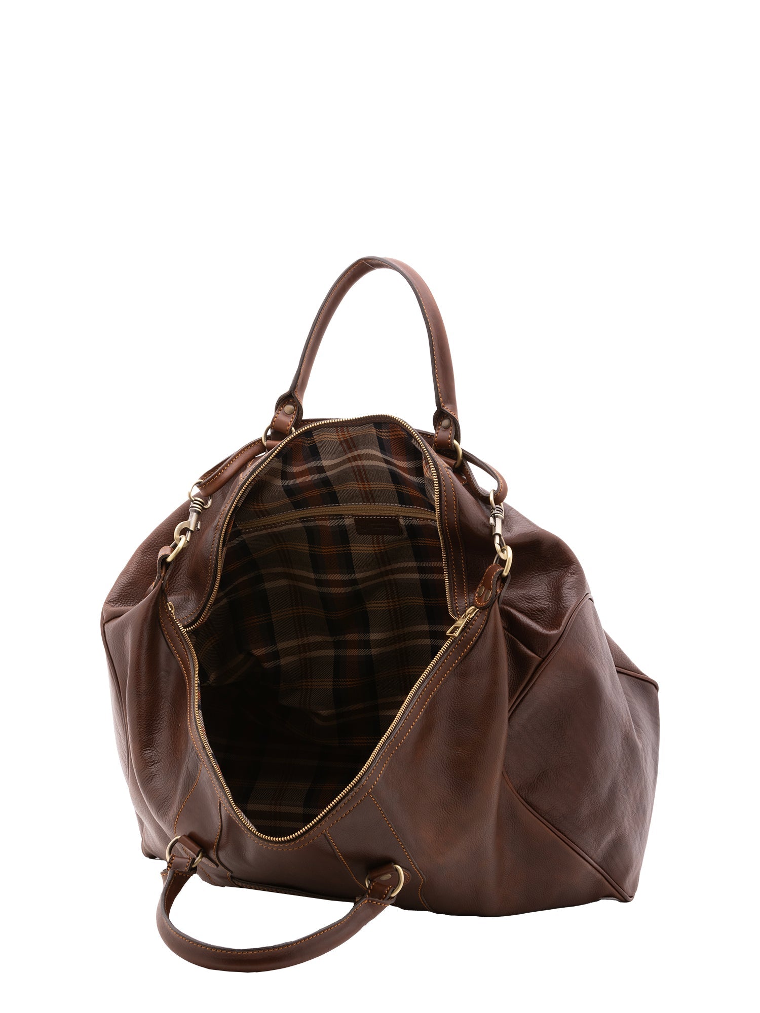 Borsa da viaggio unisex in vera pelle 100% cotone 4046-TESTA DI MORO Alessia Firenze