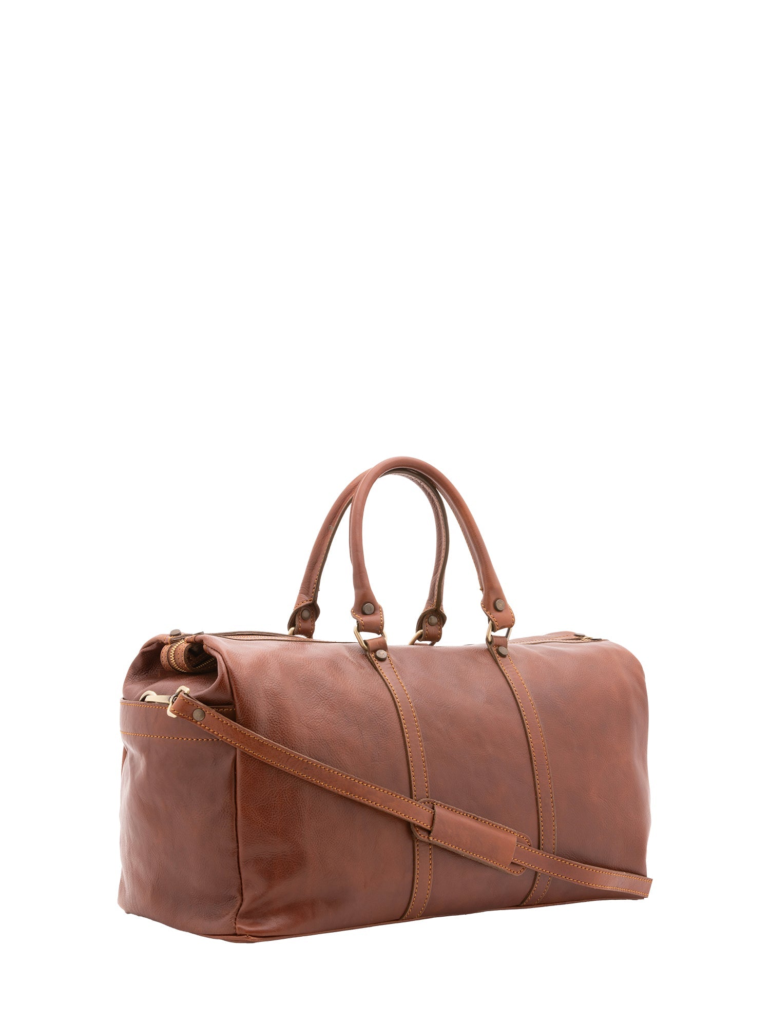 Borsa da viaggio unisex vera pelle 100% cotone 4546-MARRONE Alessia Firenze