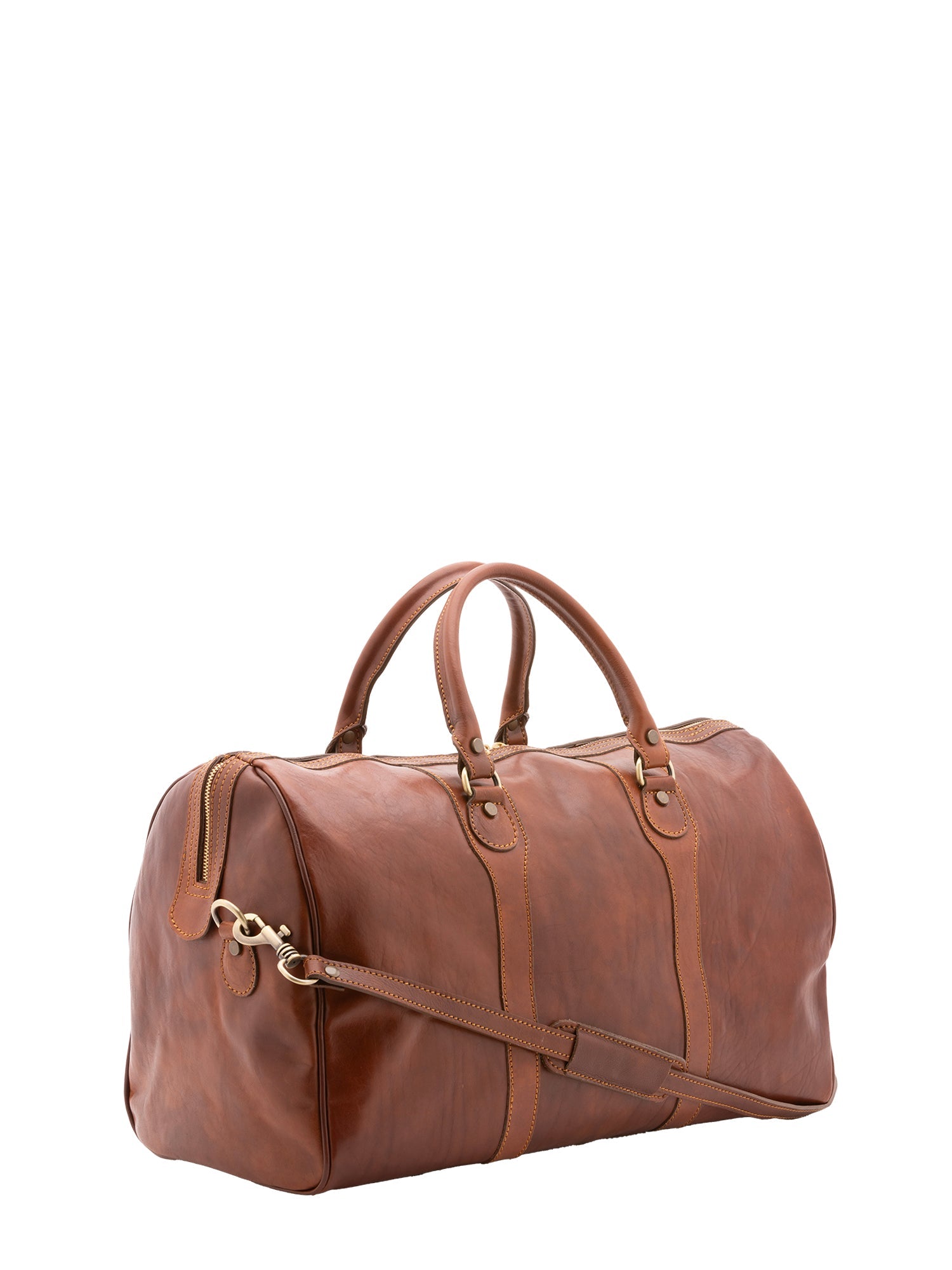Borsa da viaggio unisex in vera pelle 100% cotone 4039-MARRONE Alessia Firenze