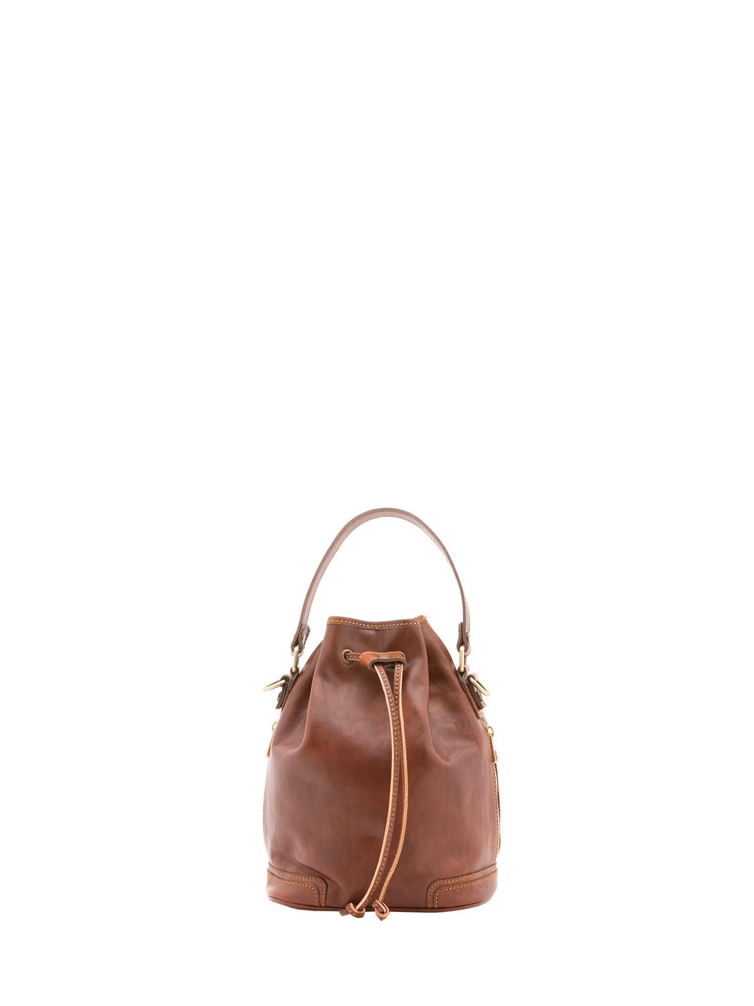 Borsa a secchiello unisex in vera pelle 100% cotone 4535-MARRONE Alessia Firenze
