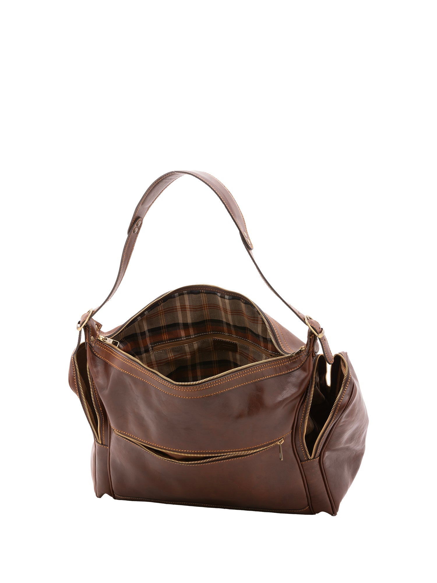 Borsa da viaggio unisex in vera pelle 100% cotone 4037-TESTA DI MORO Alessia Firenze