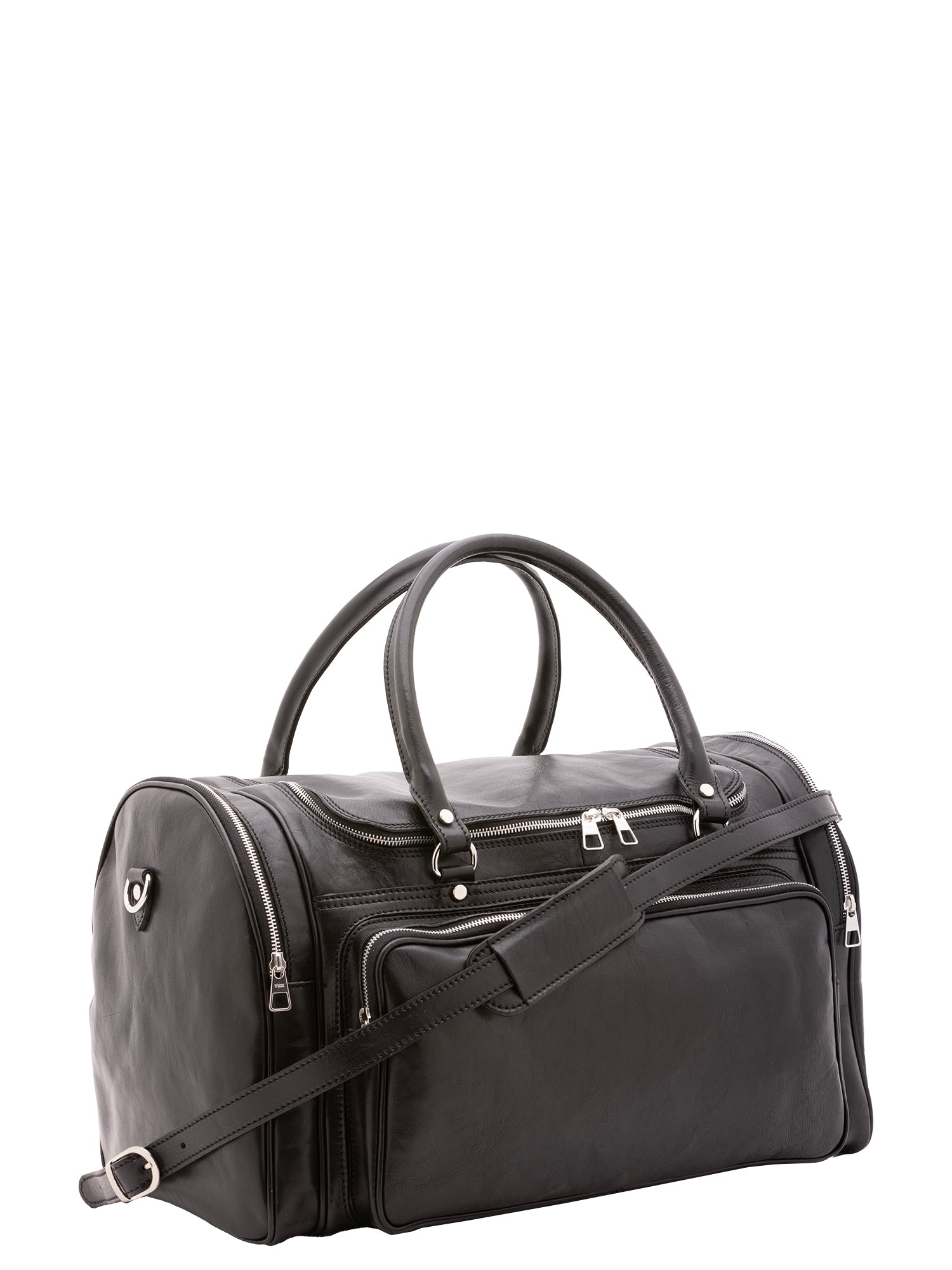 Borsa da viaggio unisex in vera pelle 100% cotone 4045-NERO Alessia Firenze