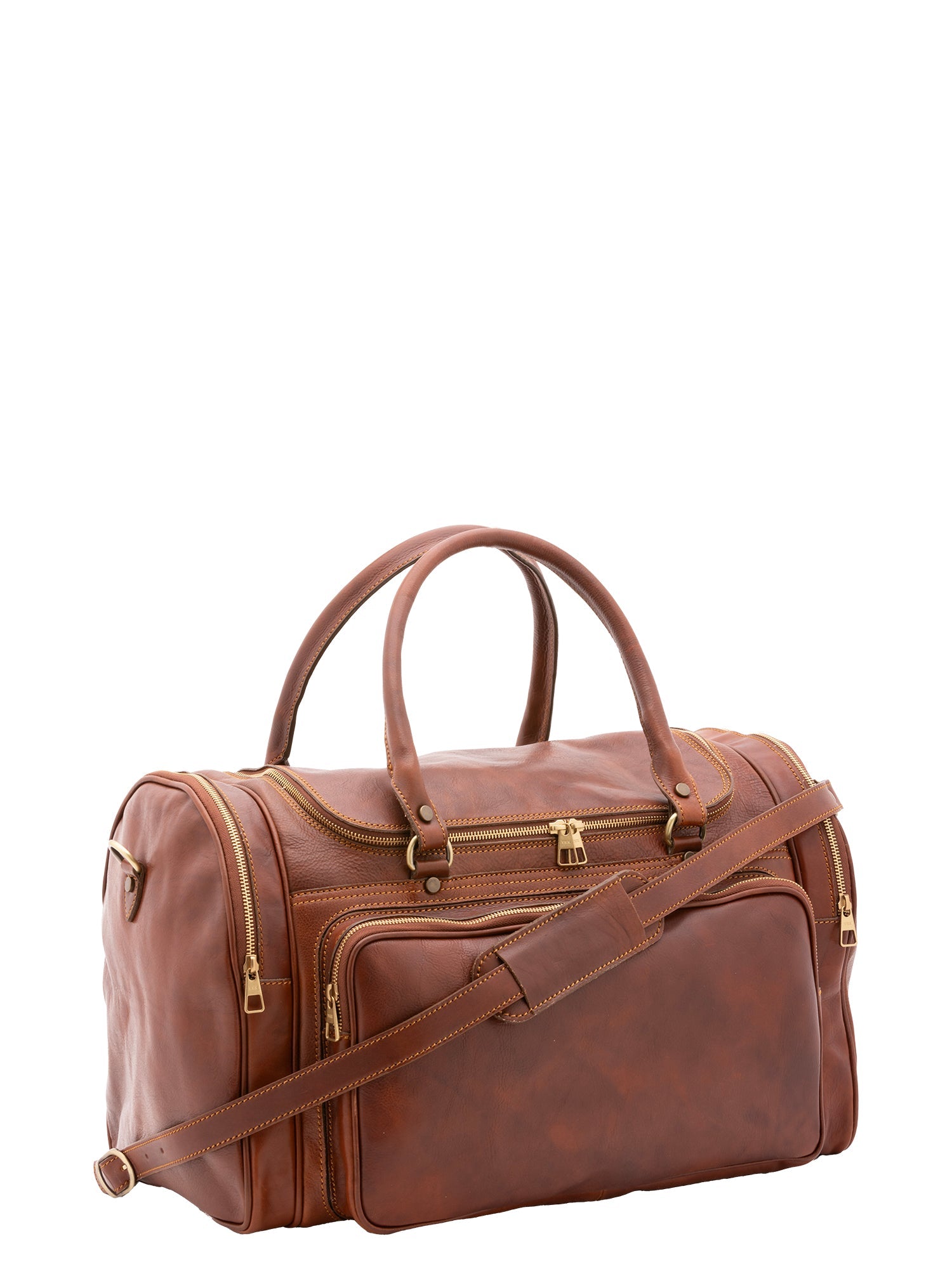 Borsa da viaggio unisex in vera pelle 100% cotone 4045-MARRONE Alessia Firenze