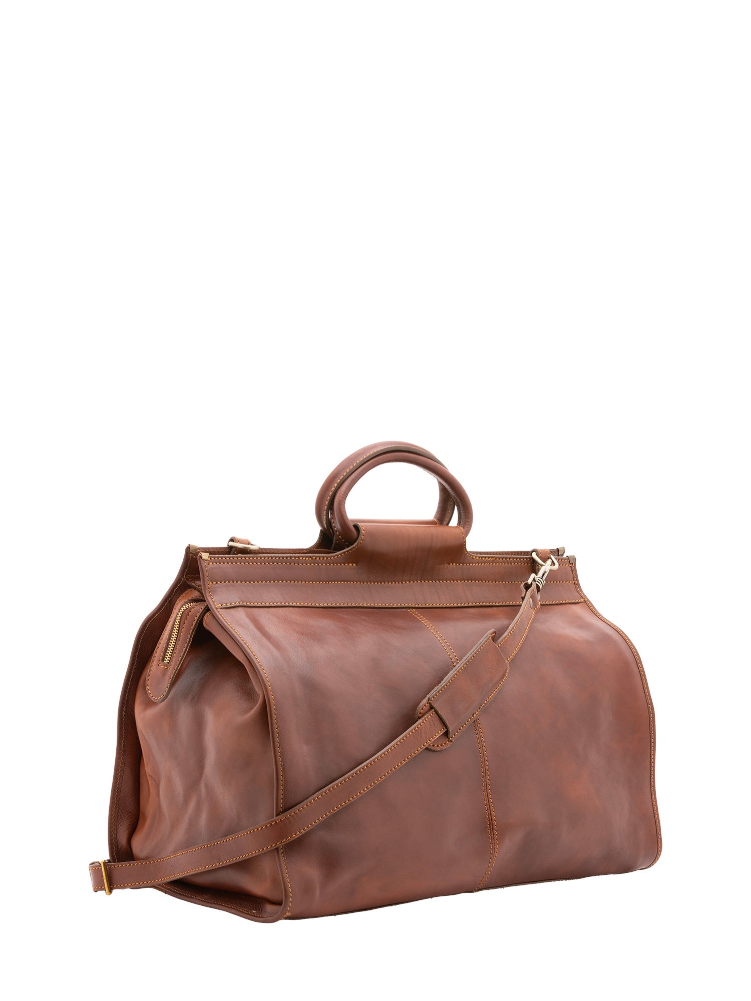 Borsa da viaggio unisex in vera pelle 100% cotone 4563-MARRONE Alessia Firenze