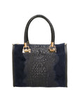Edna Borsa a bauletto da donna Pelle e camoscio stampato croco 80044-012 BLU JEANS Chiara Ferretti