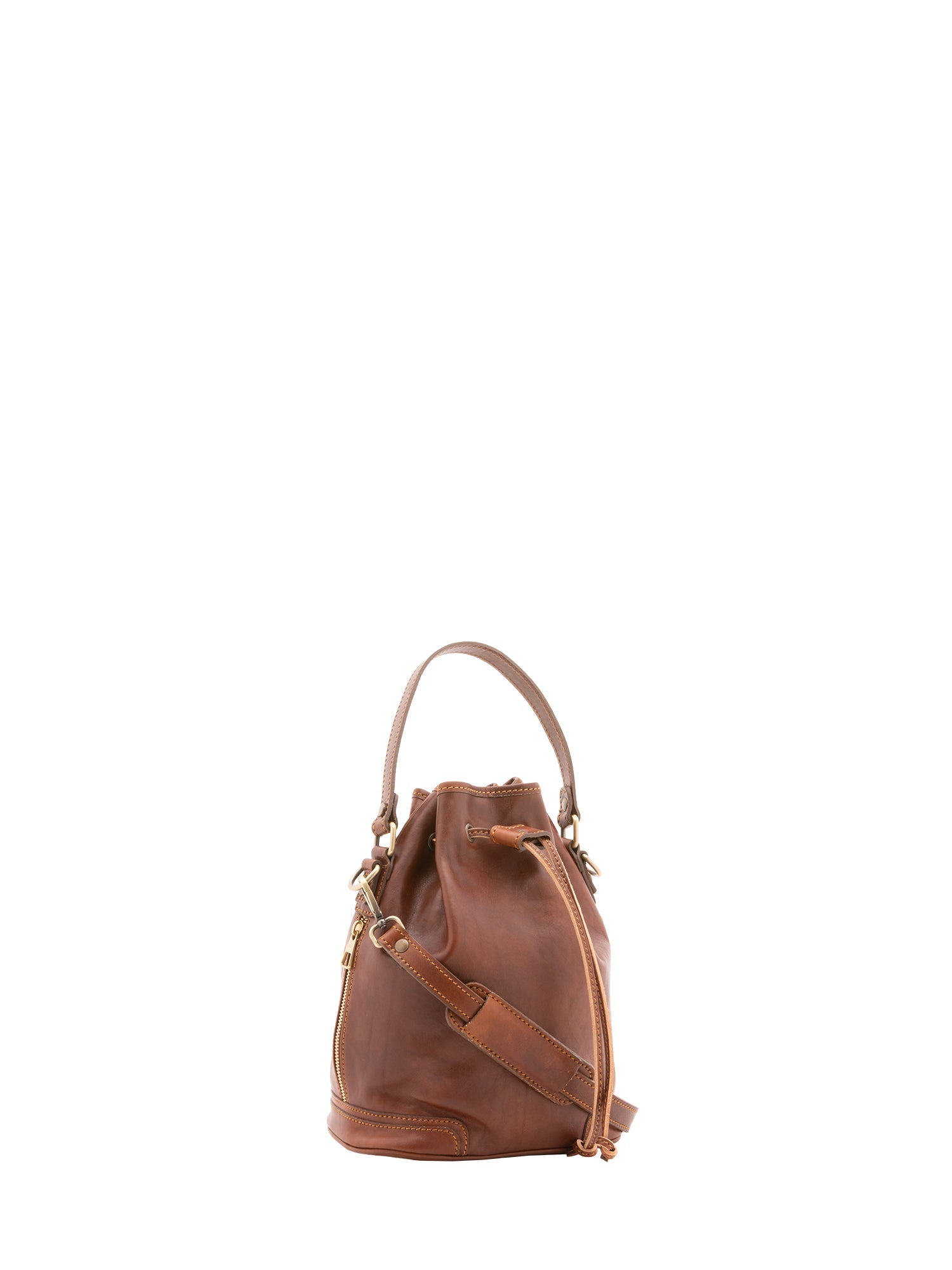 Borsa a secchiello unisex in vera pelle 100% cotone 4535-MARRONE Alessia Firenze