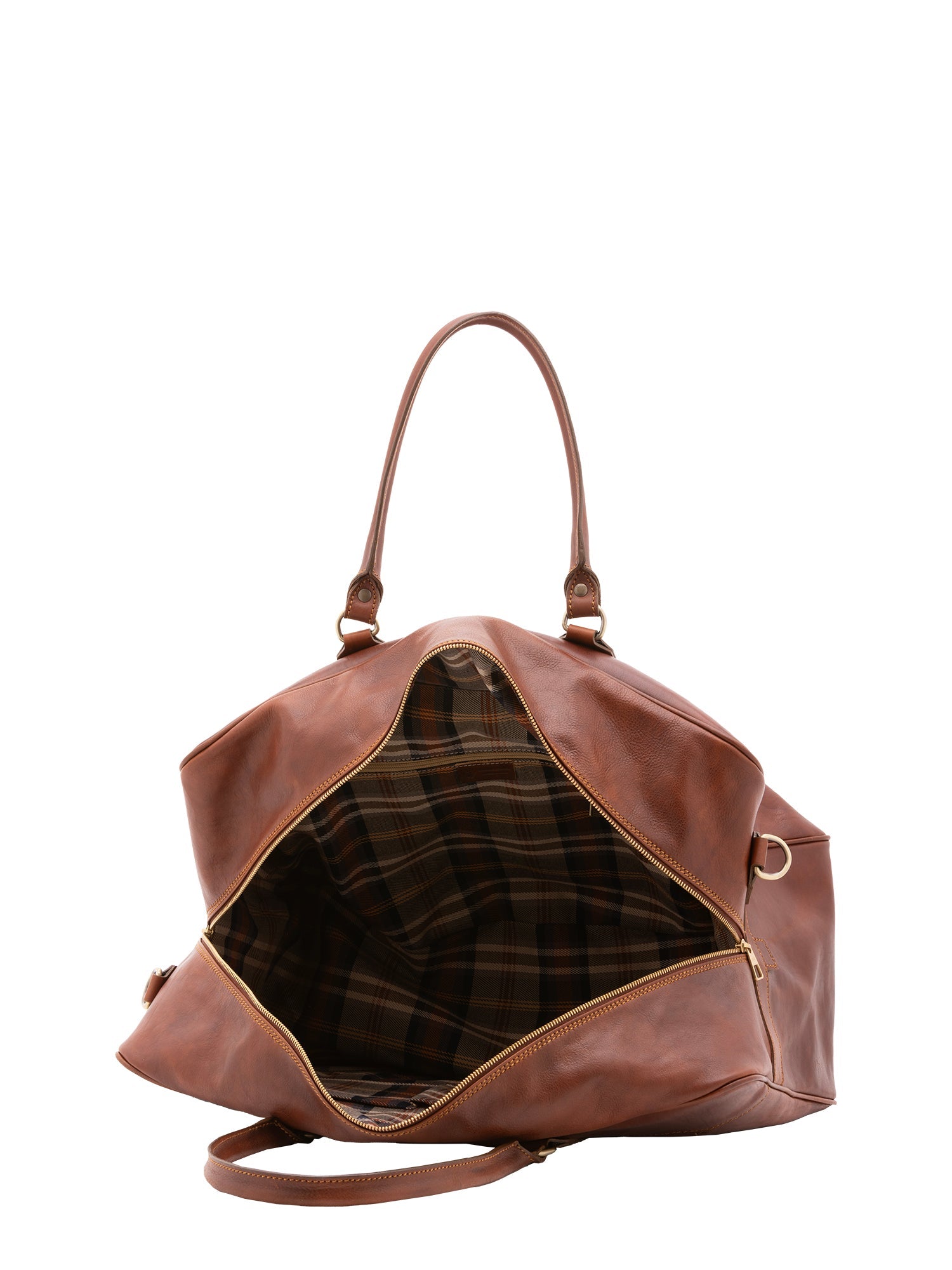 Borsa da viaggio unisex vera pelle 100% cotone 4562-MARRONE Alessia Firenze